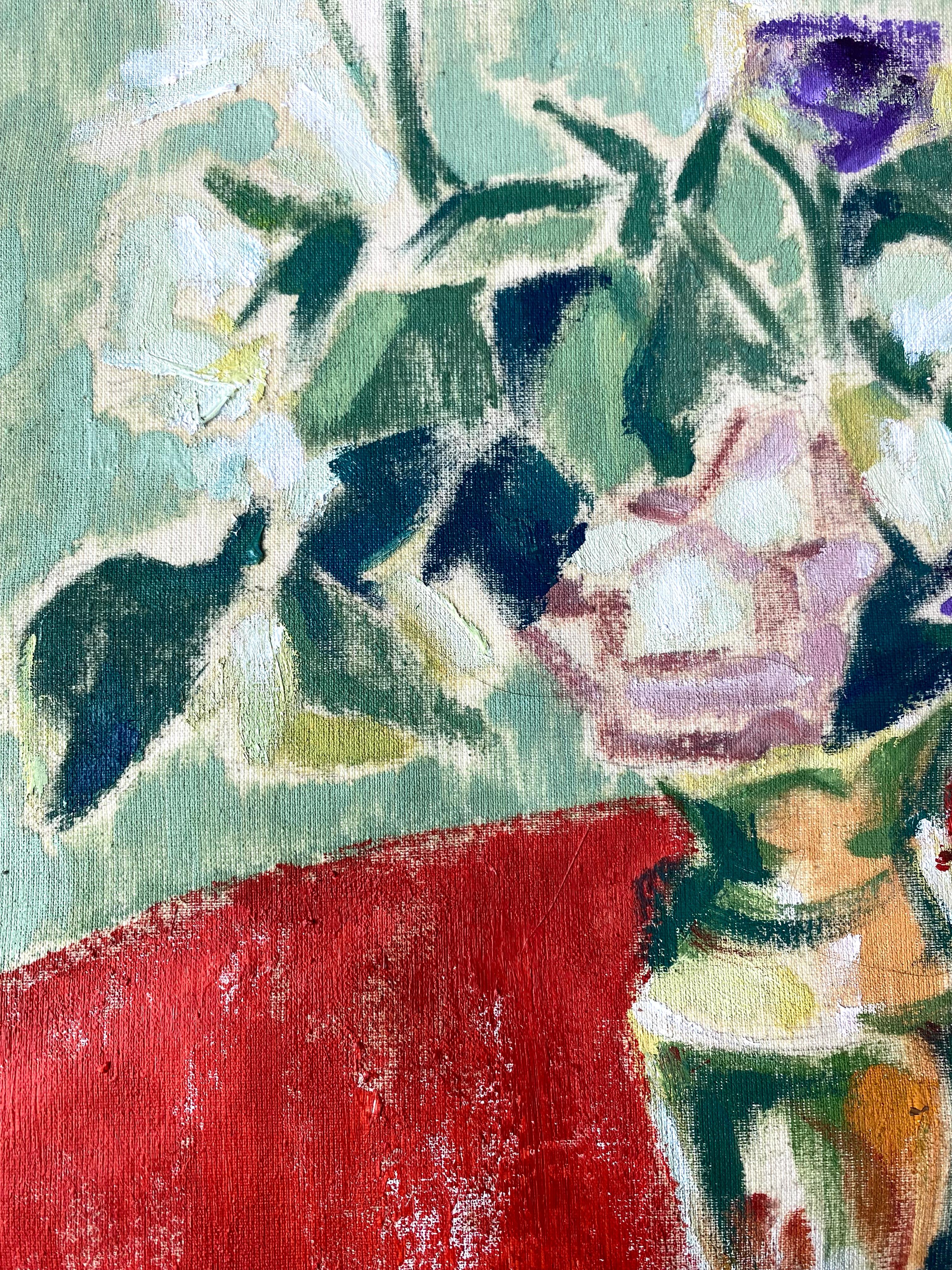 „Flowers in der japanischen Vase mit rotem Gefühl“ – Painting von Igor Volkov-Tkachinskiy