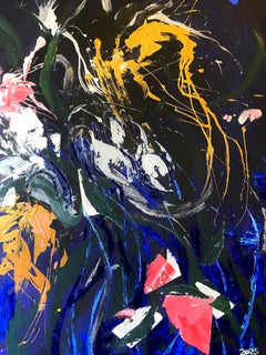"Golden with silver on a dark blue"
