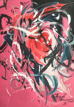 "Intense pink with silver abstraction"