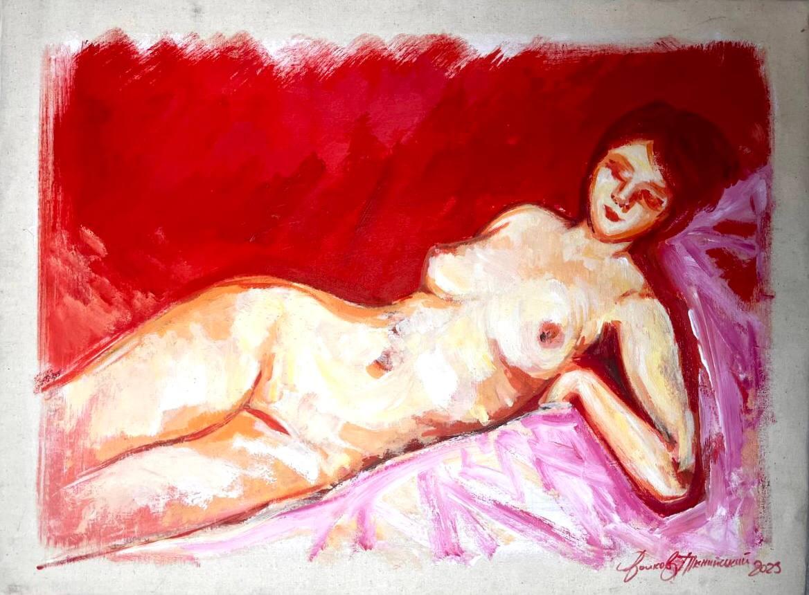 Igor Volkov-Tkachinskiy Nude Painting – Liegend nackt