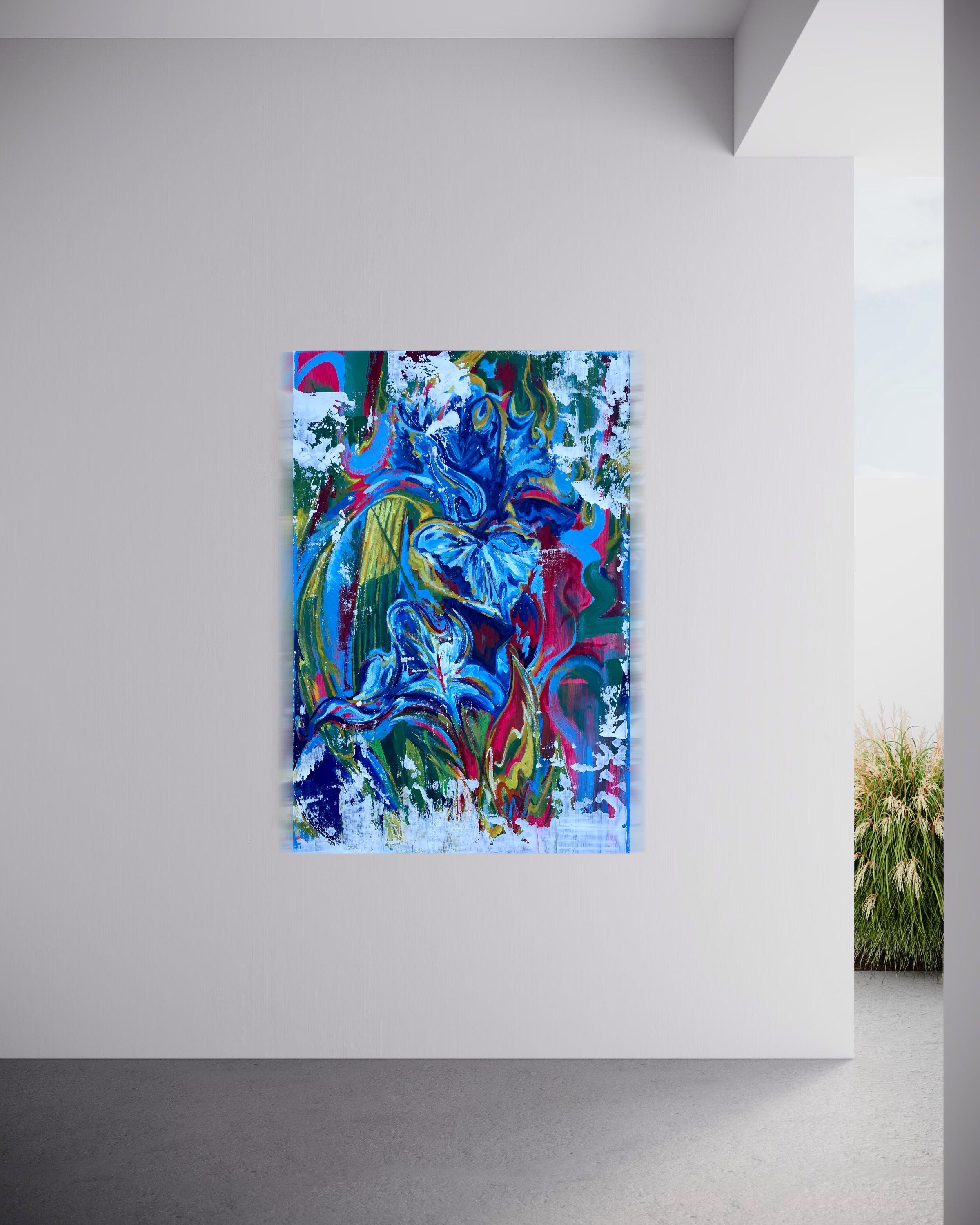 “Magic Irises” – Acrylic and Oil on Canvas

This captivating painting brings to life the magic of irises, with their flowing forms and vivid colors creating an enchanting, dreamlike atmosphere. The composition features bold, swirling strokes of