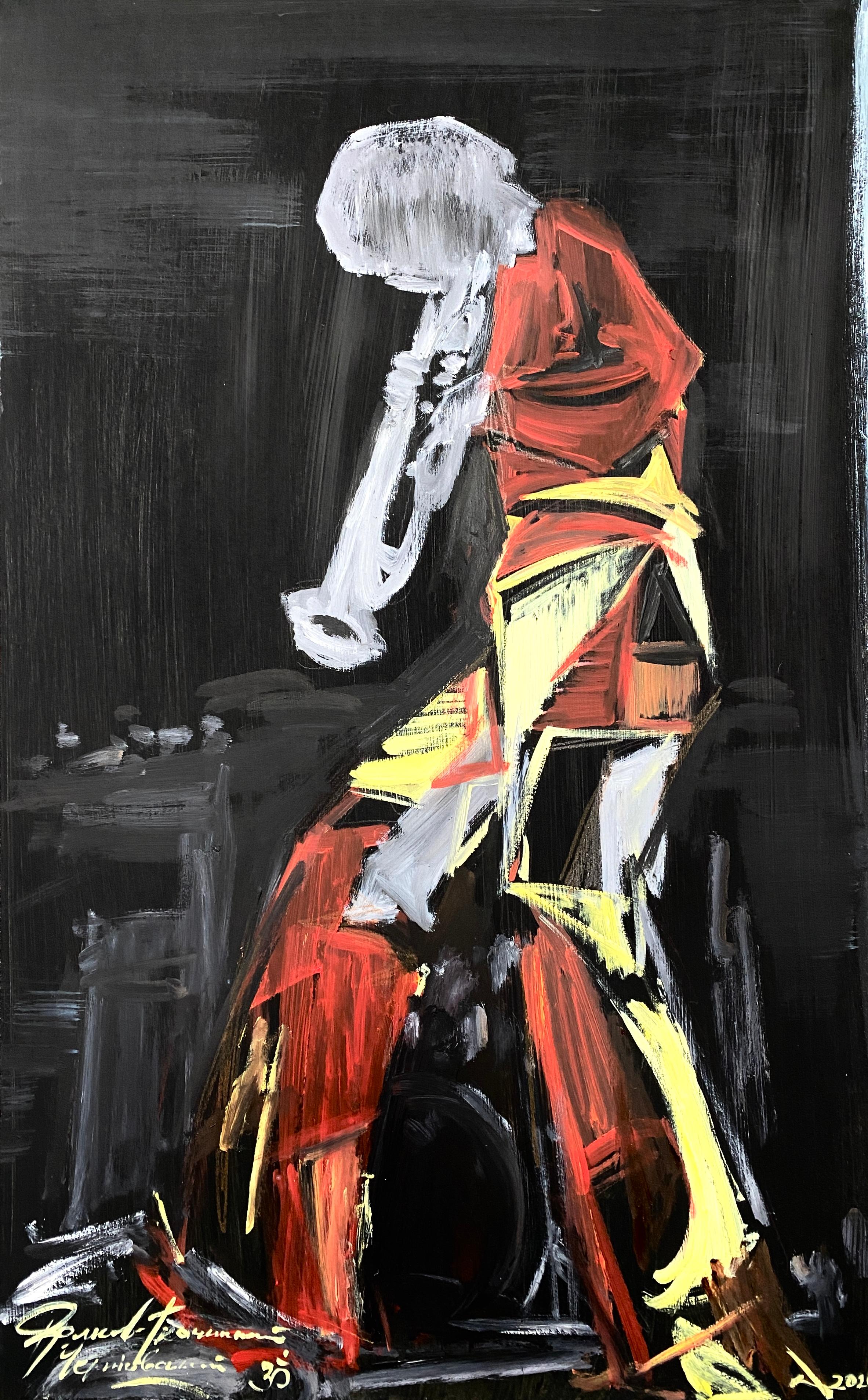 Igor Volkov-Tkachinskiy Abstract Painting - "Miles Davis playing geometry figures"