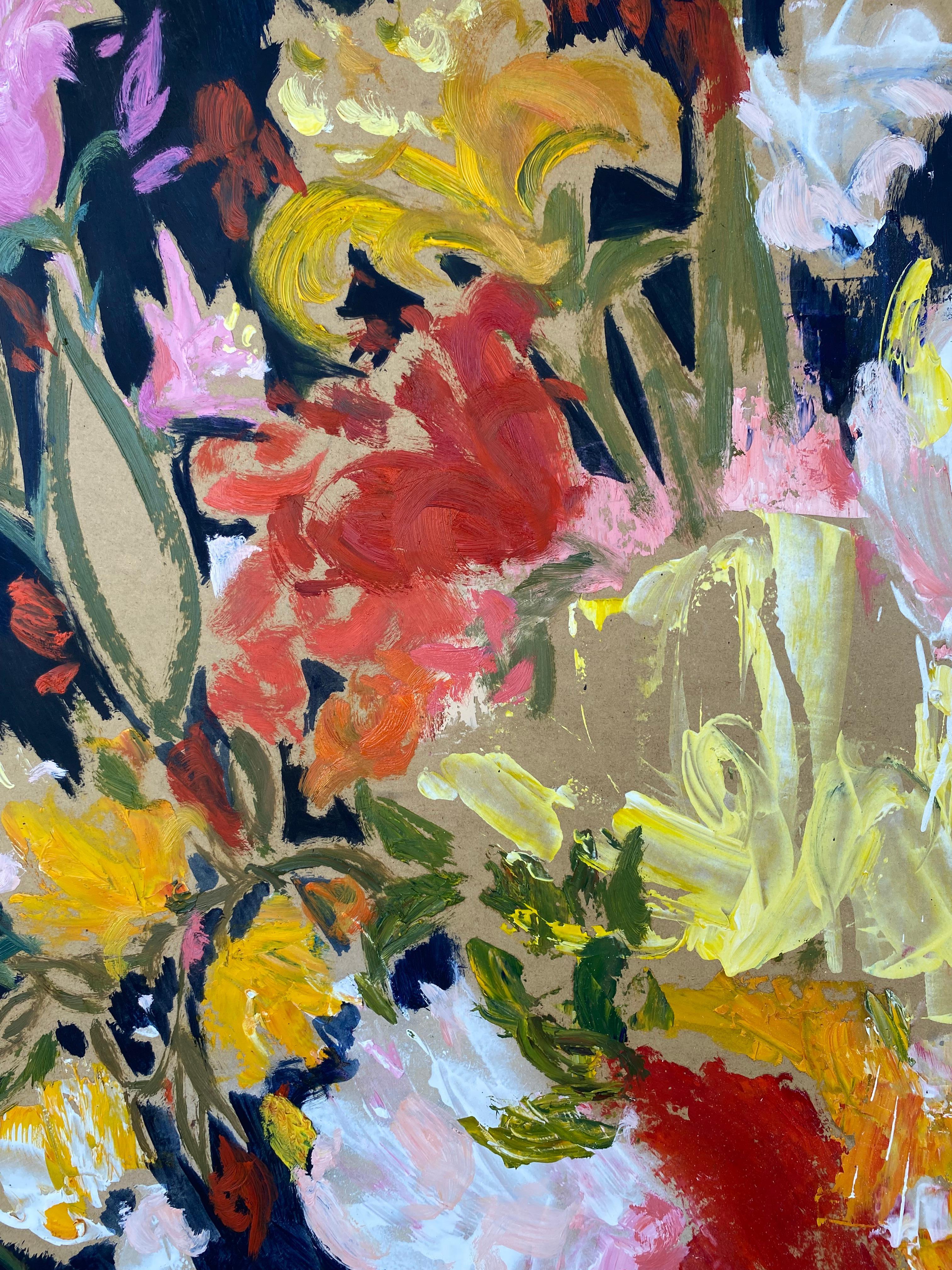 La serie de flores muestra un motivo clásico con una sutil atención al sutil movimiento y ritmo de la flora, con la ayuda de la pintura, la visión abstracta y la expresiva caligrafía del artista. Inspirándose en la filosofía oriental, los principios