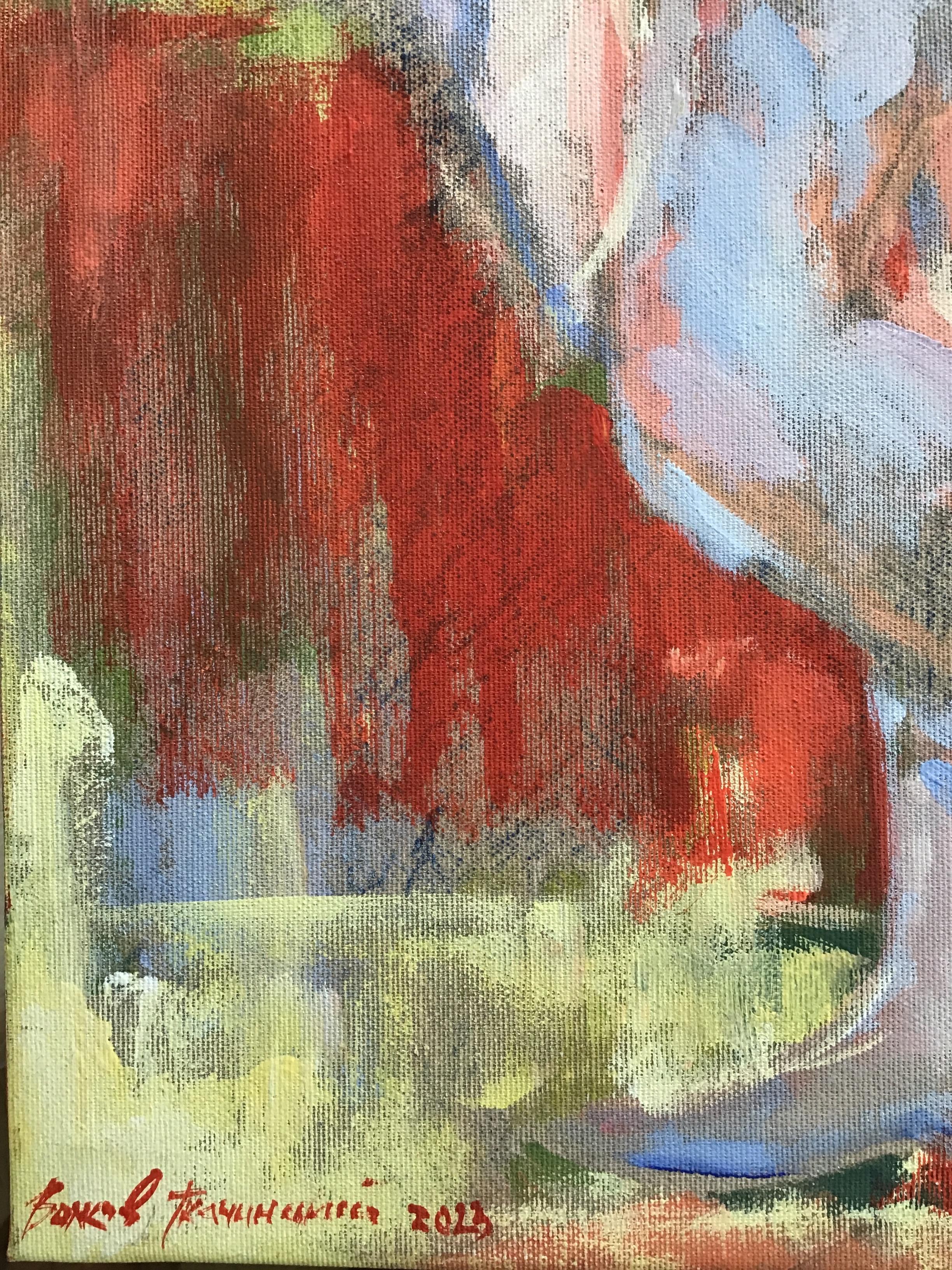 Nude Anna mit Handtuch (Grau), Figurative Painting, von Igor Volkov-Tkachinskiy