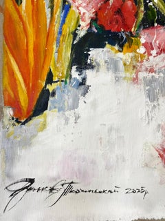 "Red flowers bloom in green"