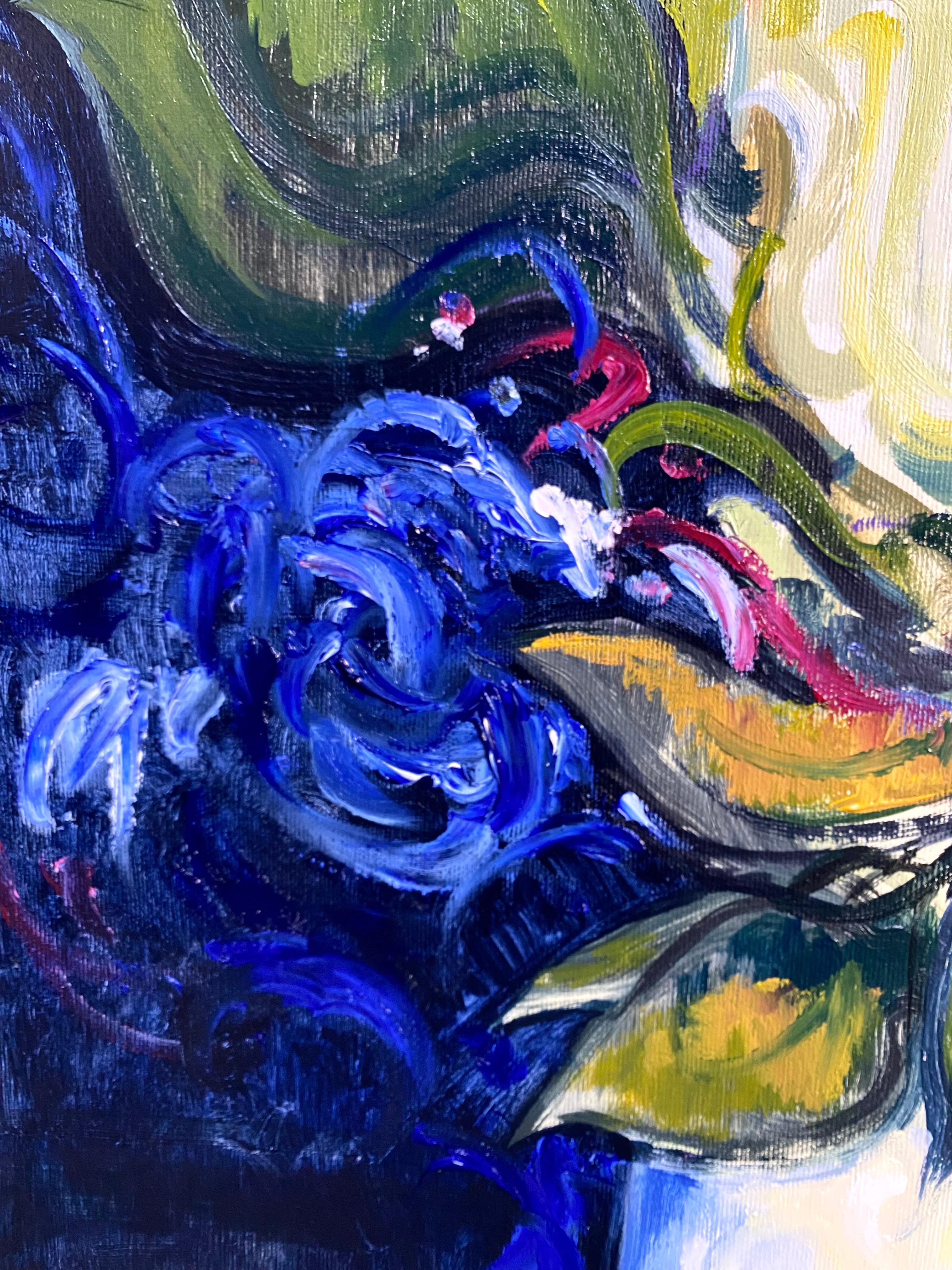 Created in 2025 in Kyiv amid the full-scale war, this still life interprets classical motifs through an expressive yet subtle approach. The work explores rhythm, color masking, and the interplay of light and contrast. Several color variations were