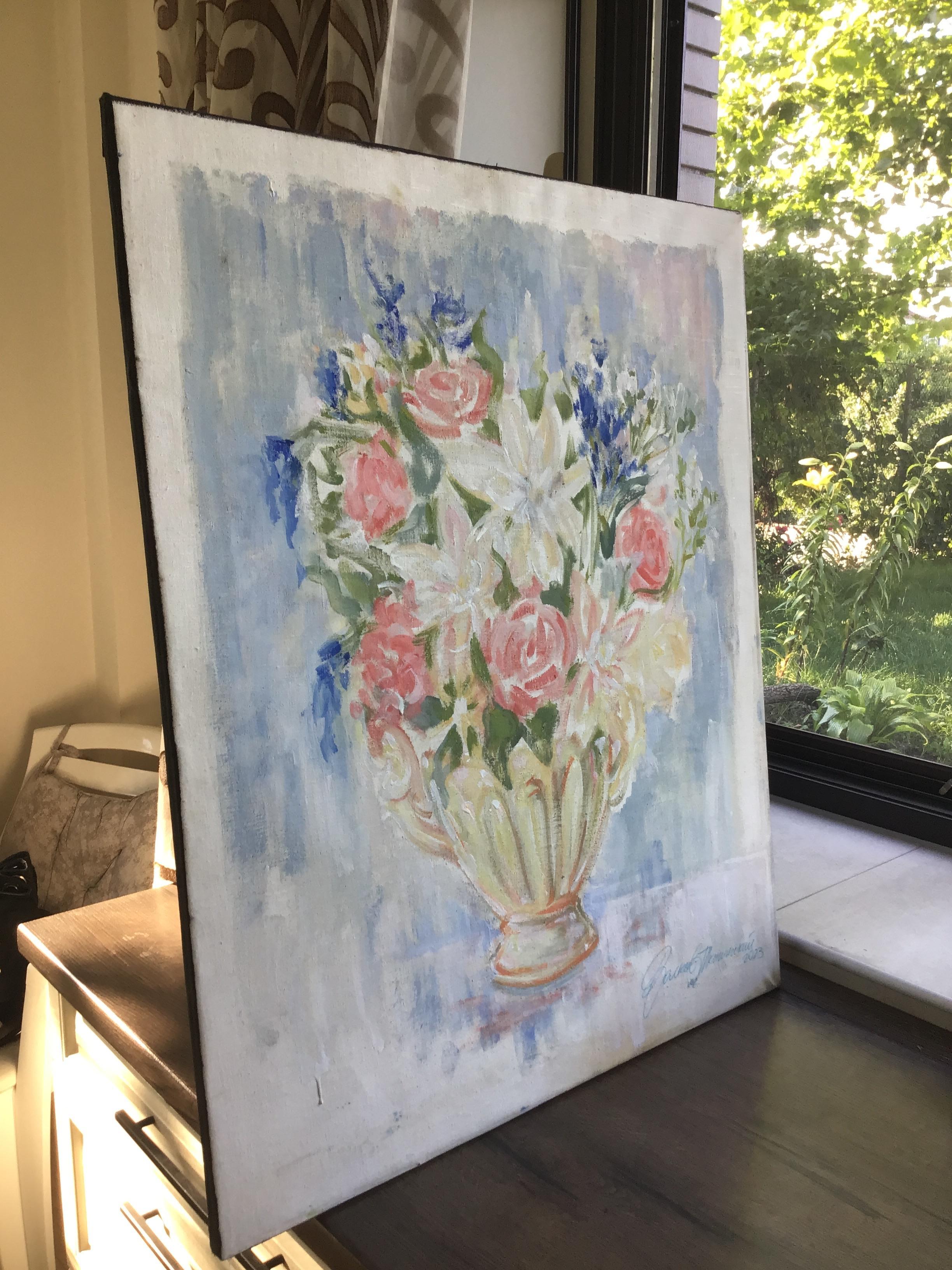 Still live with a white vase - Gray Still-Life Painting by Igor Volkov-Tkachinskiy