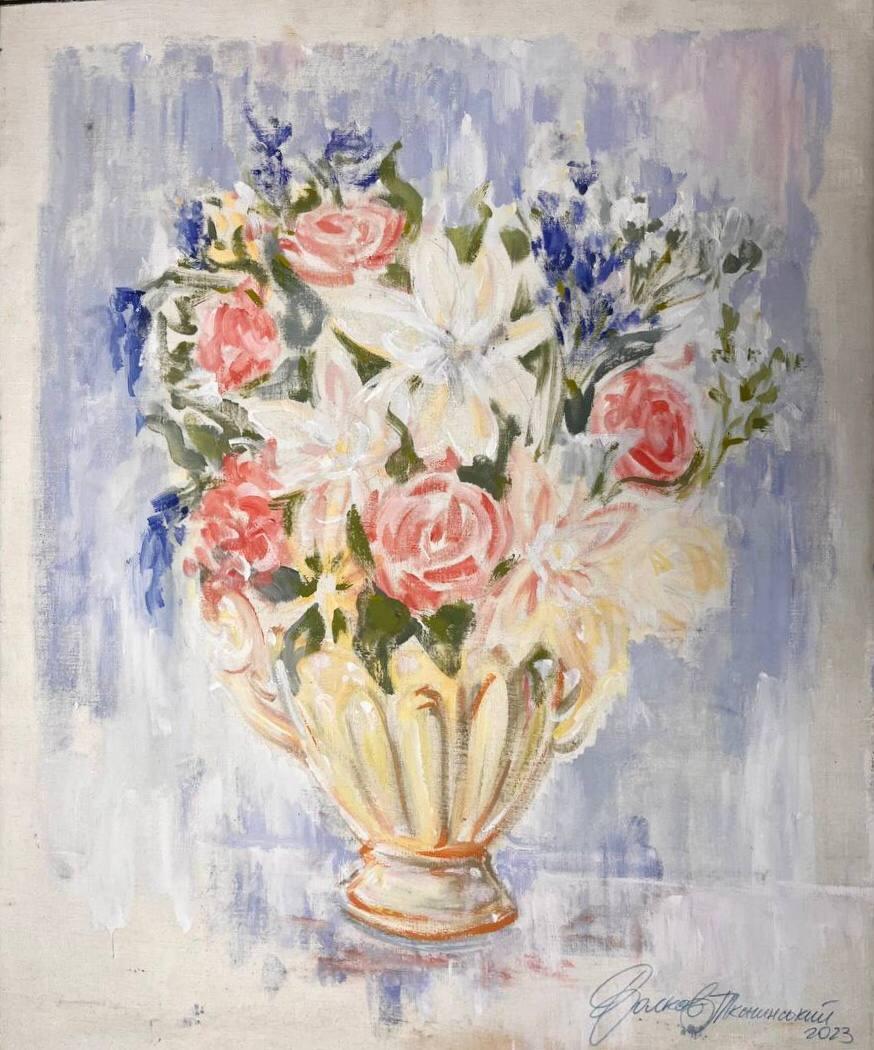 Igor Volkov-Tkachinskiy Still-Life Painting - Still live with a white vase