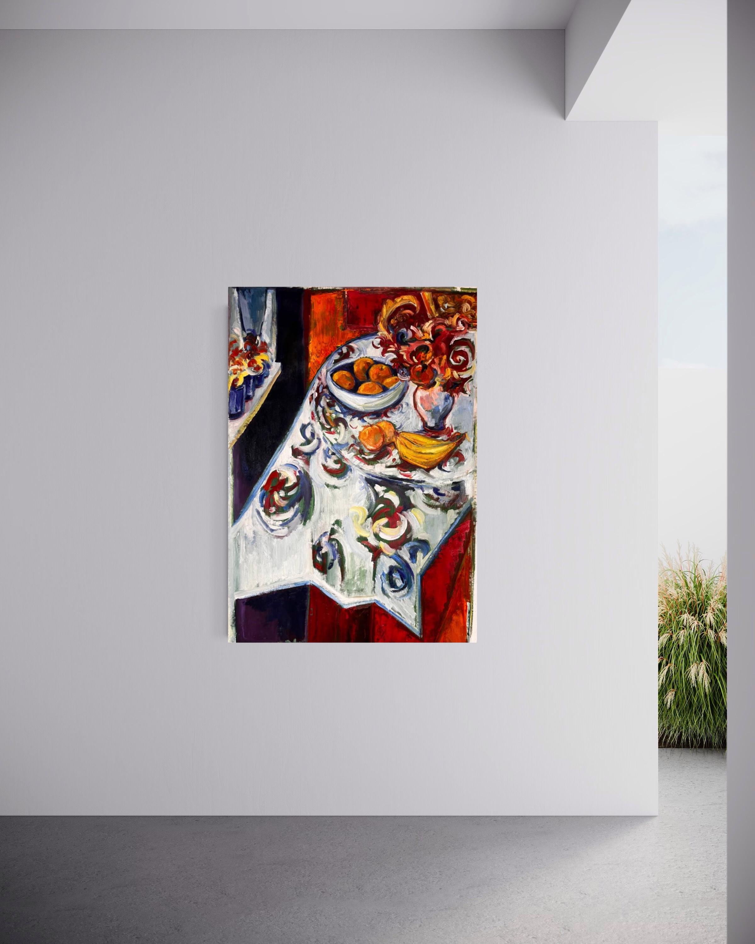Table with fruits and flowers - Abstract Painting by Igor Volkov-Tkachinskiy