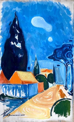 El paisaje con casas y árboles cerca de mi estudio