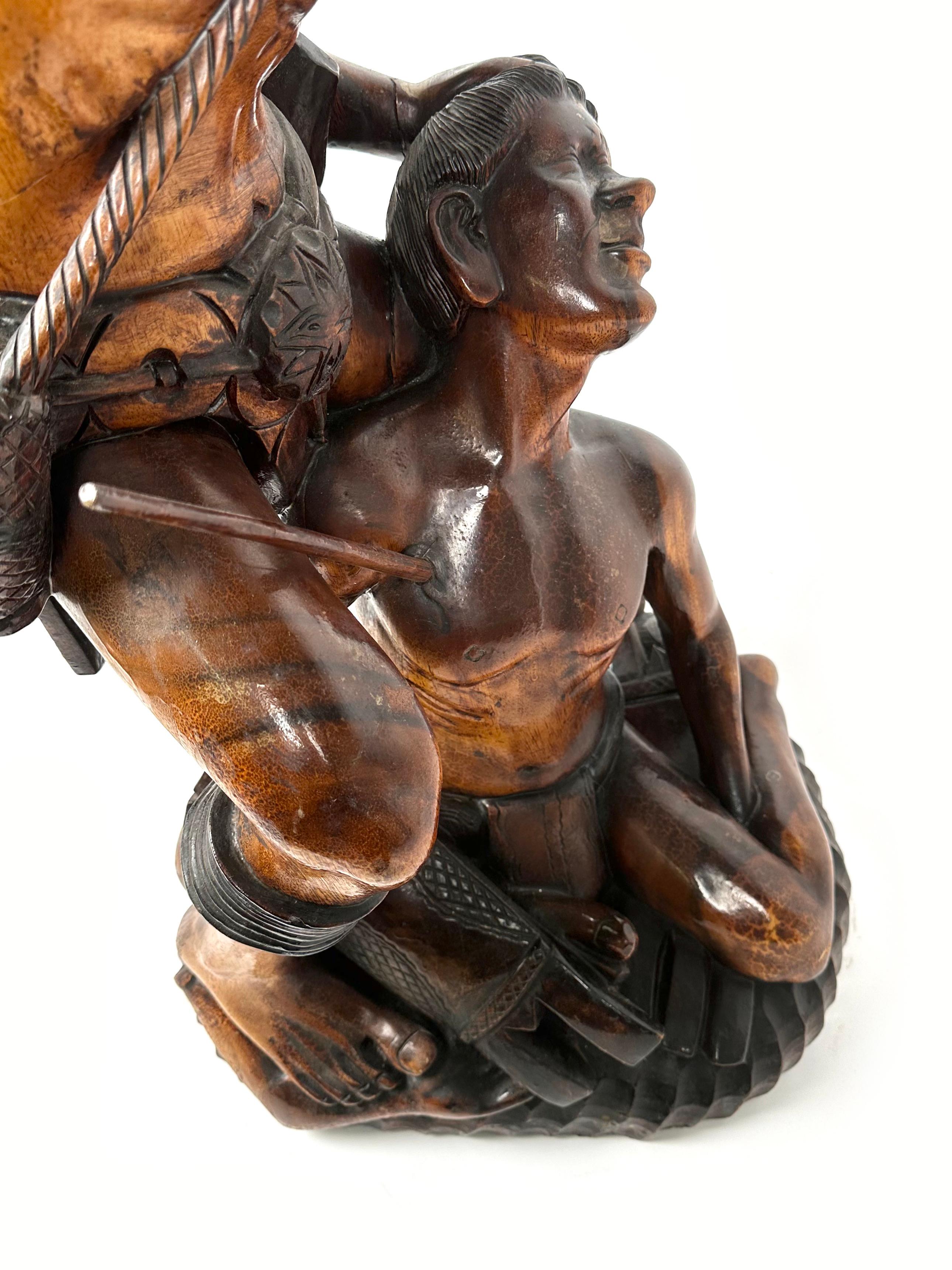 Igorot Tribesmen Figurative Sculpture in Carved Wood, Philippine, 1950s For Sale 1