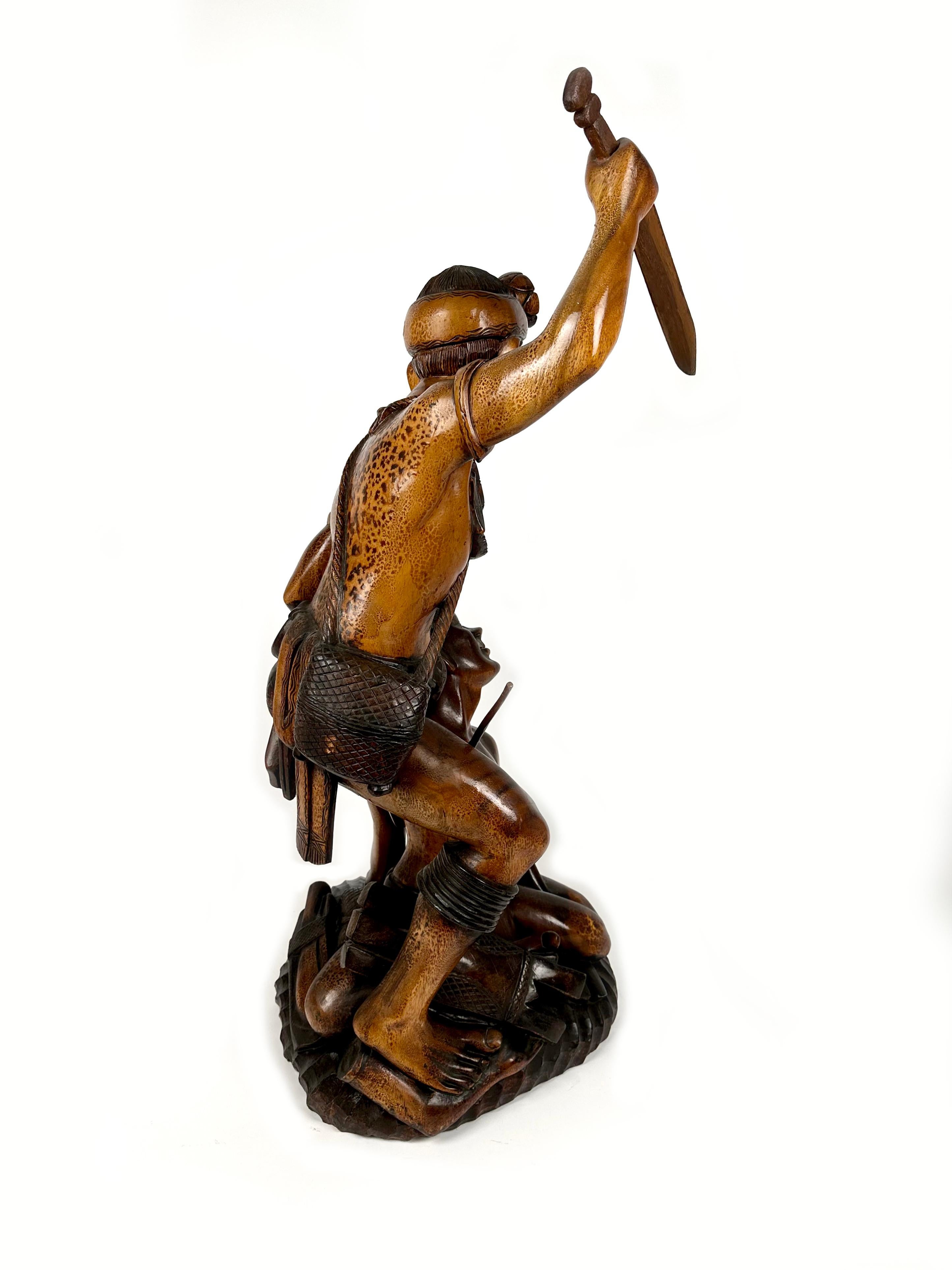 Hand-Carved Igorot Tribesmen Figurative Sculpture in Carved Wood, Philippine, 1950s For Sale