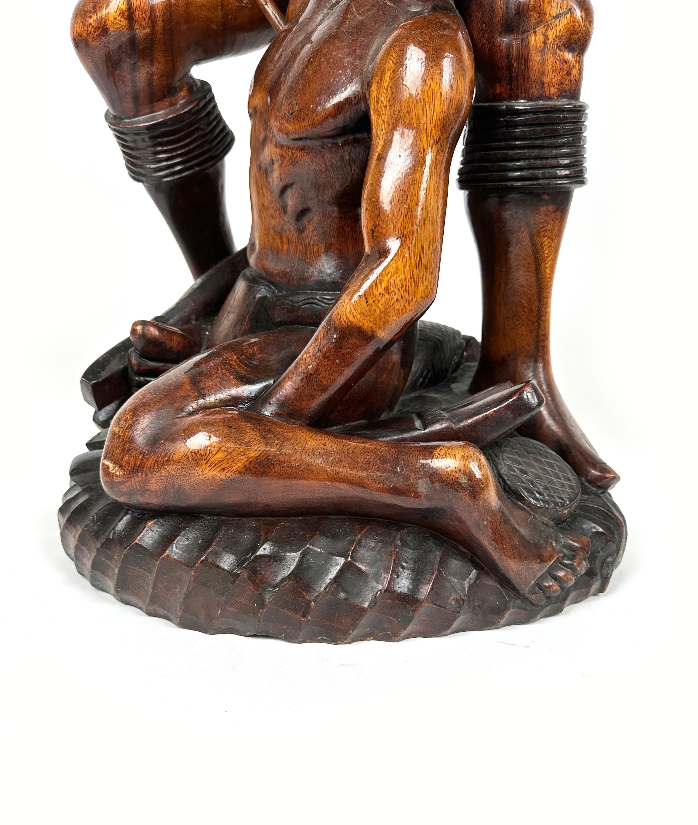 Mid-20th Century Igorot Tribesmen Figurative Sculpture in Carved Wood, Philippine, 1950s For Sale