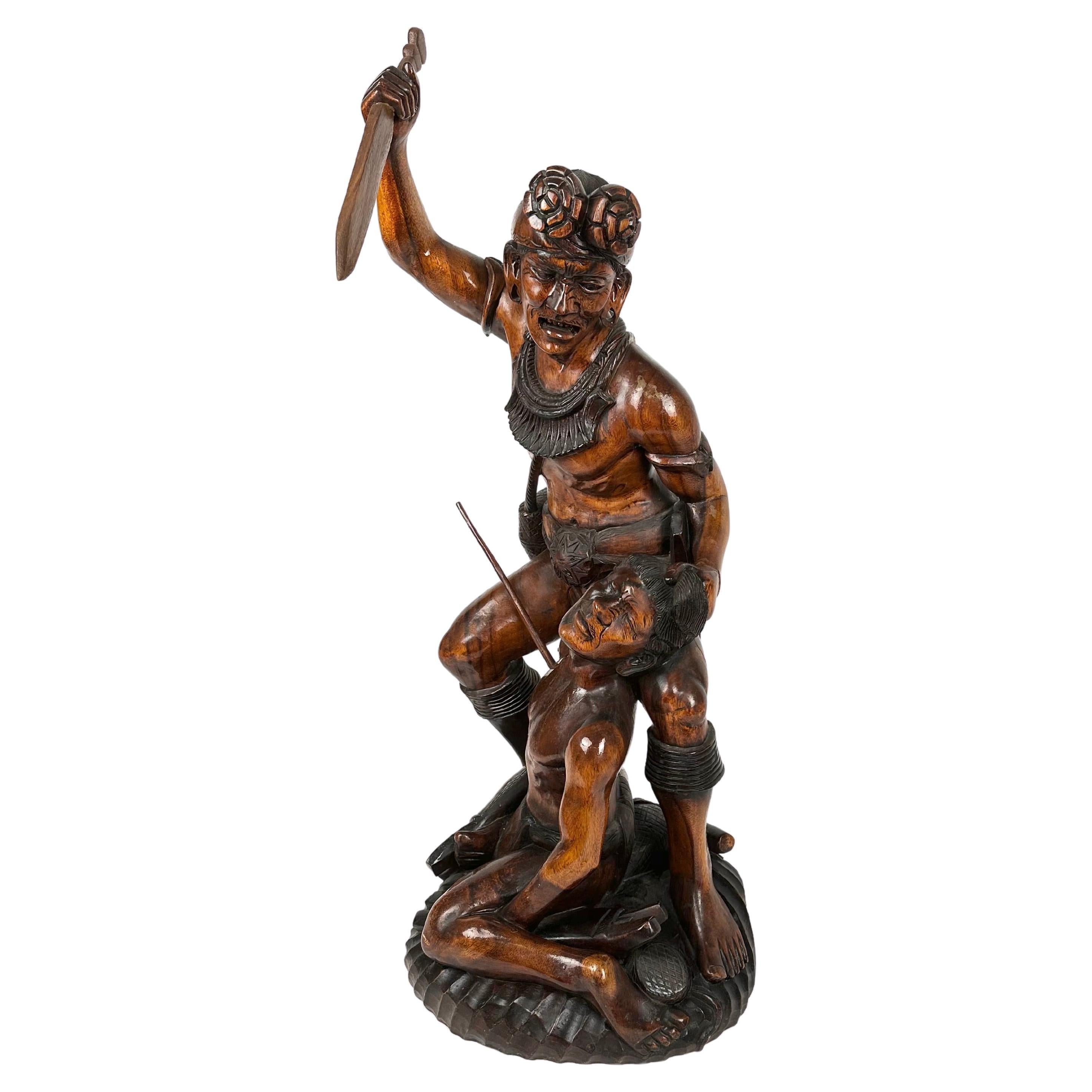 Igorot Tribesmen Figurative Sculpture in Carved Wood, Philippine, 1950s For Sale