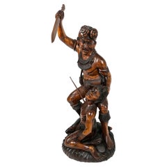 Vintage Igorot Tribesmen Figurative Sculpture in Carved Wood, Philippine, 1950s