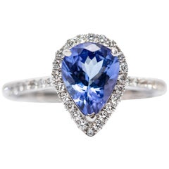 IGR Certified 1.58 CT Pear Tanzanite 0.41 CT Diamond 18 KT Gold Engagement Ring