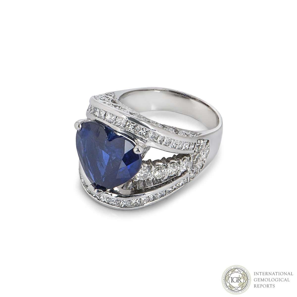 Women's IGR Certified Heart Cut Sapphire and Diamond Ring 7.66 Carat Sapphire