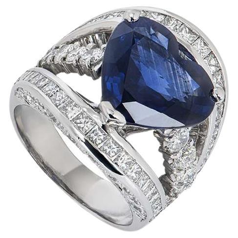 IGR Certified Heart Cut Sapphire and Diamond Ring 7.66 Carat Sapphire