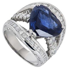 IGR Certified Heart Cut Sapphire and Diamond Ring 7.66 Carat Sapphire