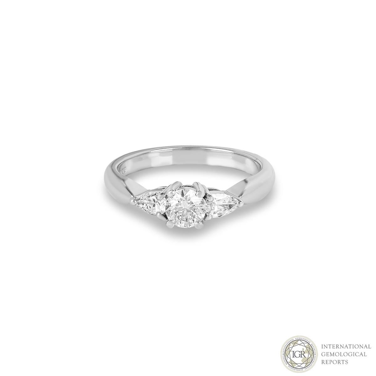 Round Cut IGR Certified Platinum Diamond Three Stone Ring 0.37ct G/SI2 For Sale