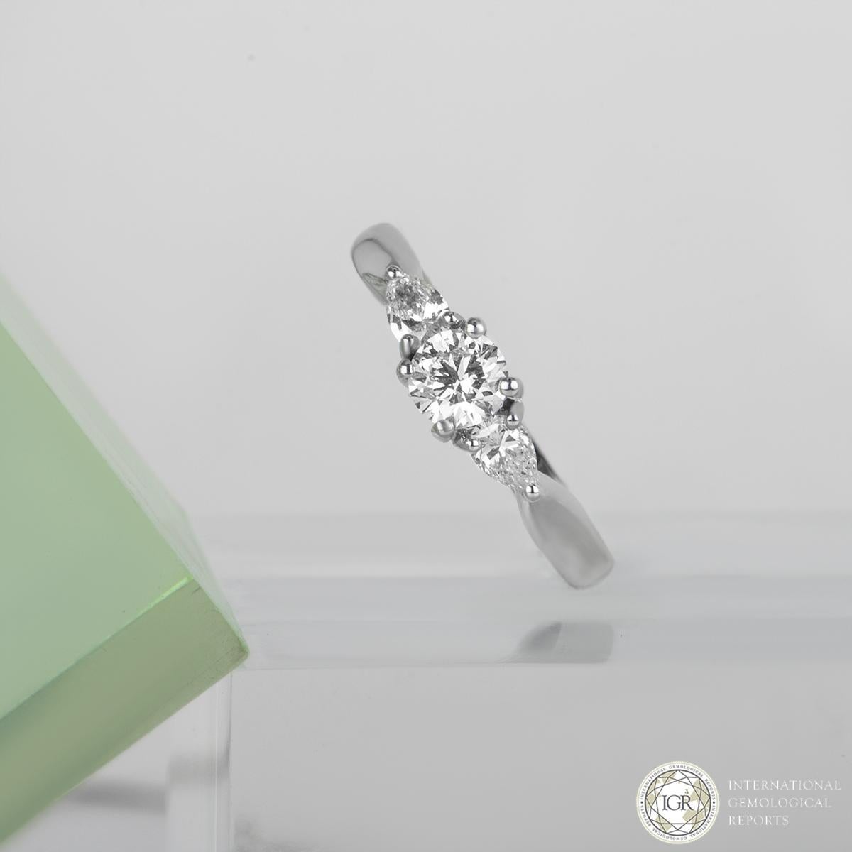 Women's IGR Certified Platinum Diamond Three Stone Ring 0.37ct G/SI2 For Sale