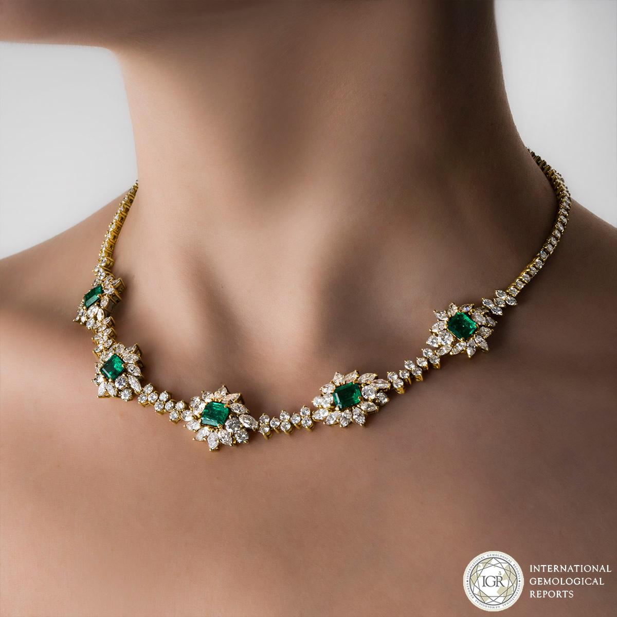 IGR Certified Yellow Gold Diamond and Columbian Emerald Necklace 1