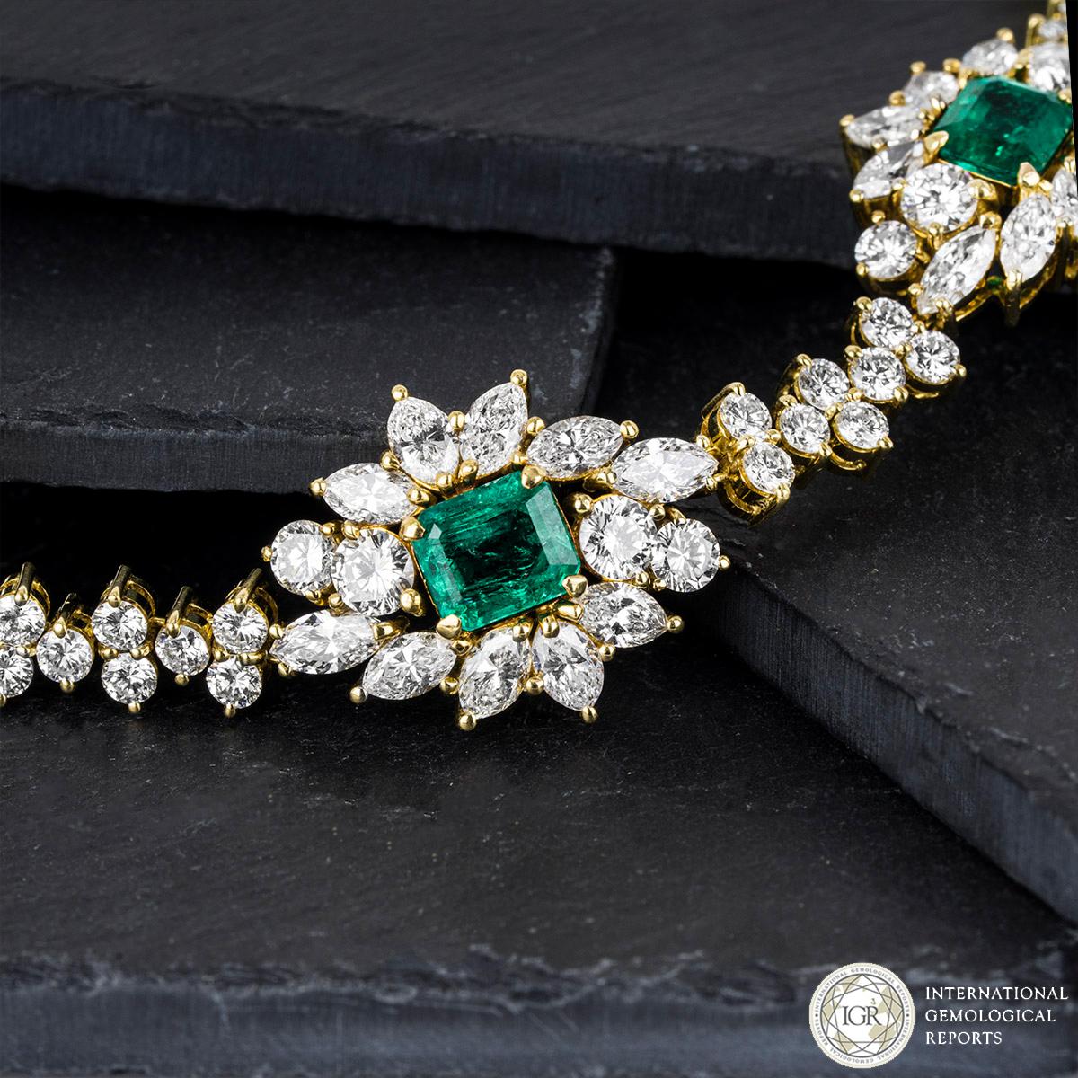 IGR Certified Yellow Gold Diamond and Columbian Emerald Necklace 2