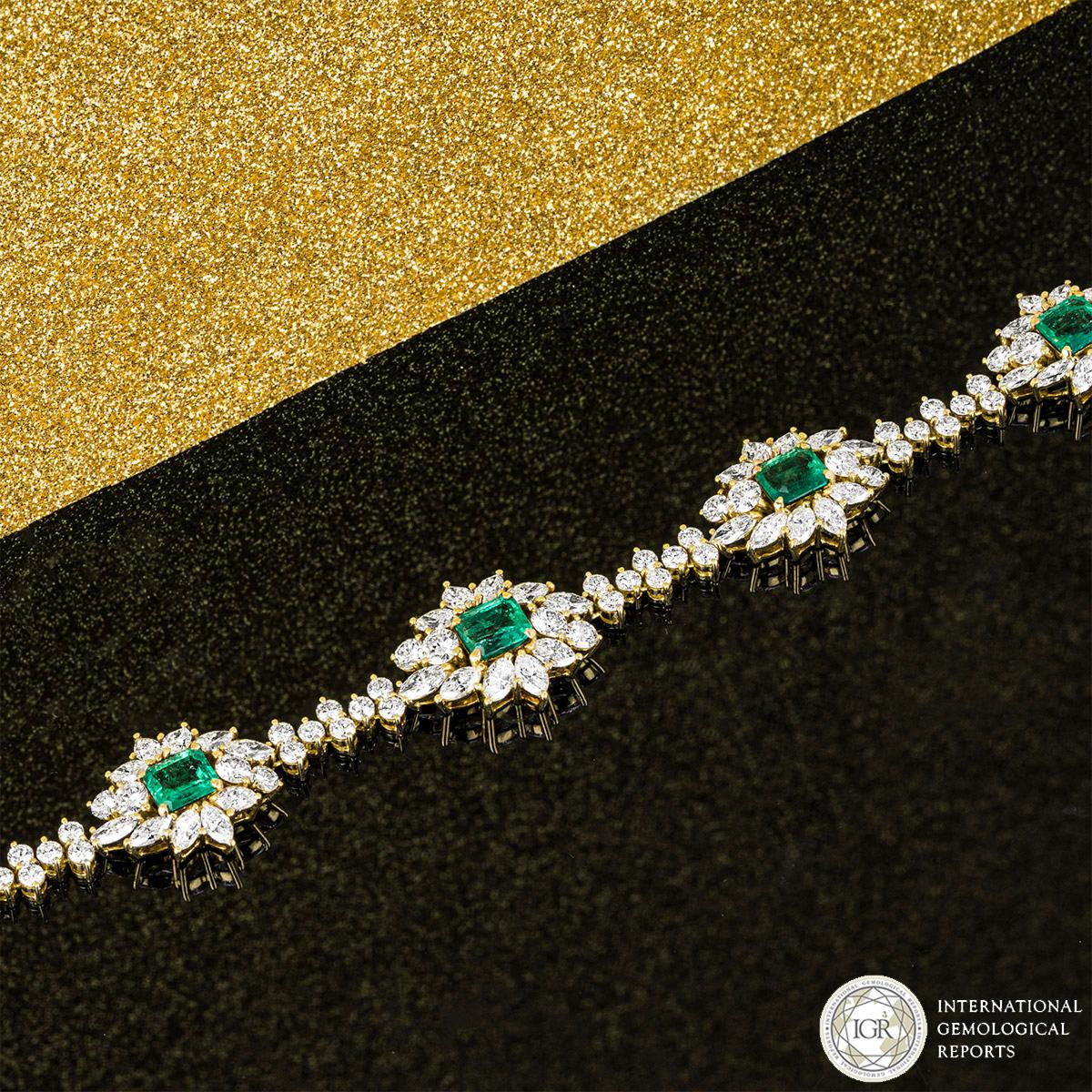 IGR Certified Yellow Gold Diamond and Columbian Emerald Necklace 3
