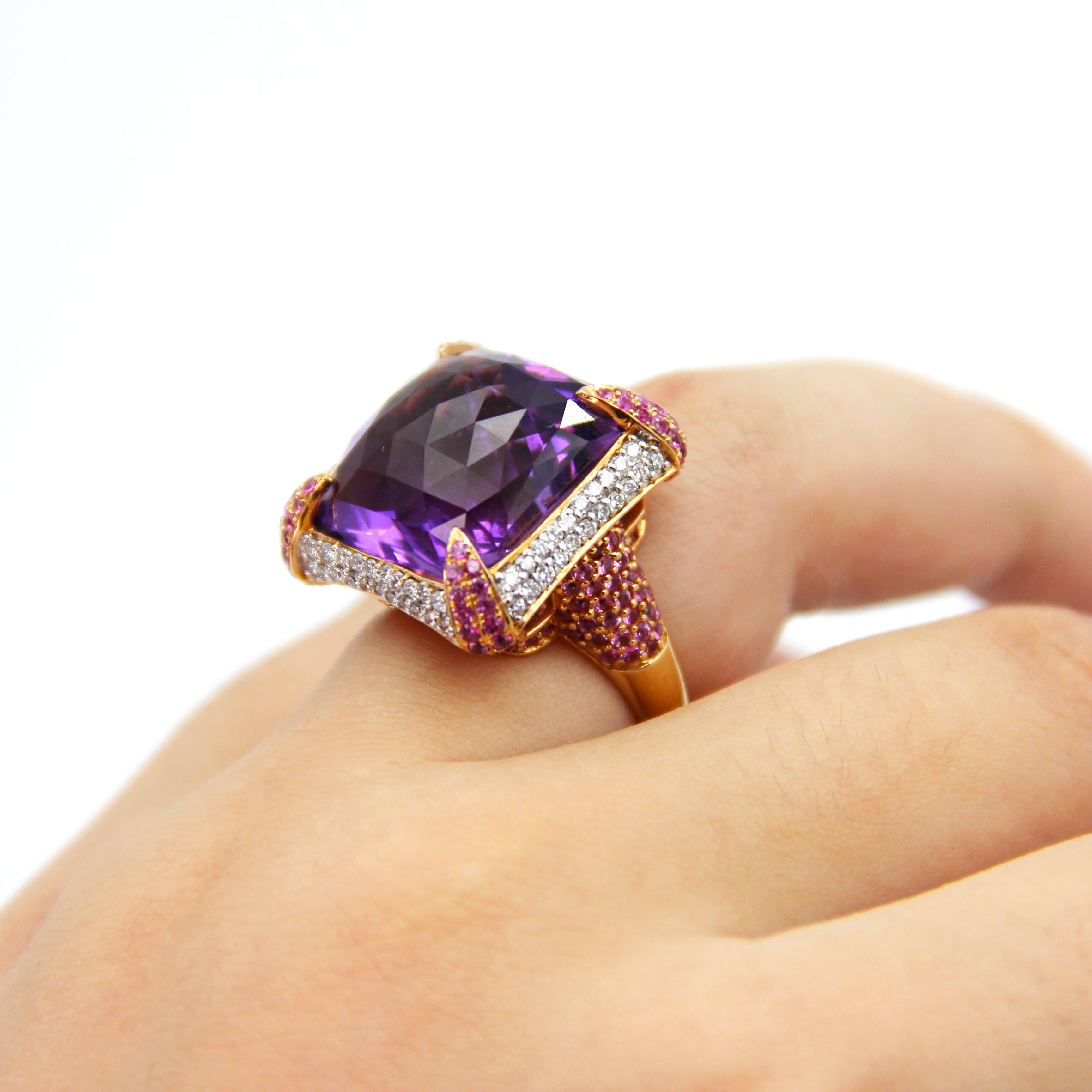 IGSL Certified Amethyst Pink Sapphire Diamond Cocktail Ring For Sale 5