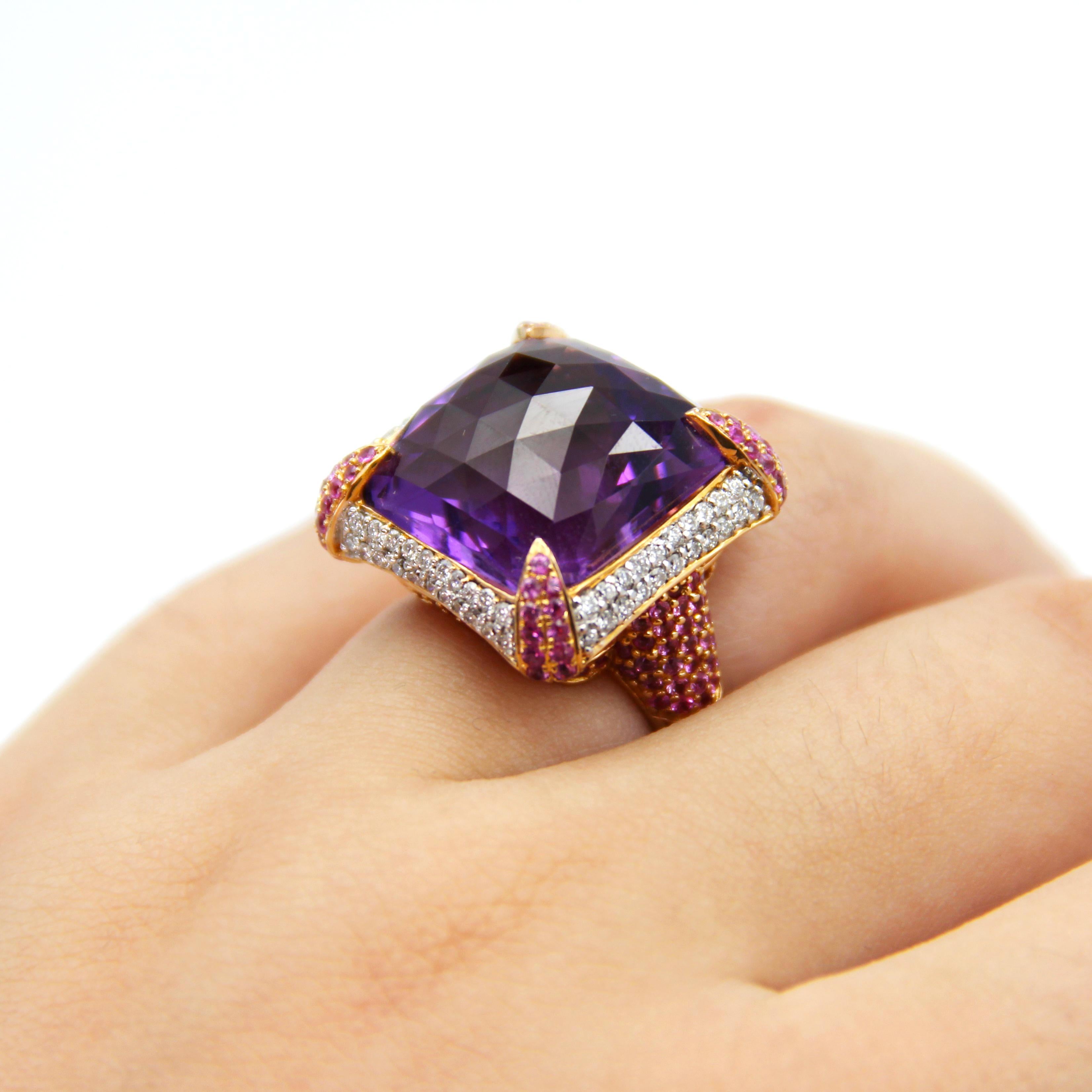 IGSL Certified Amethyst Pink Sapphire Diamond Cocktail Ring For Sale 6