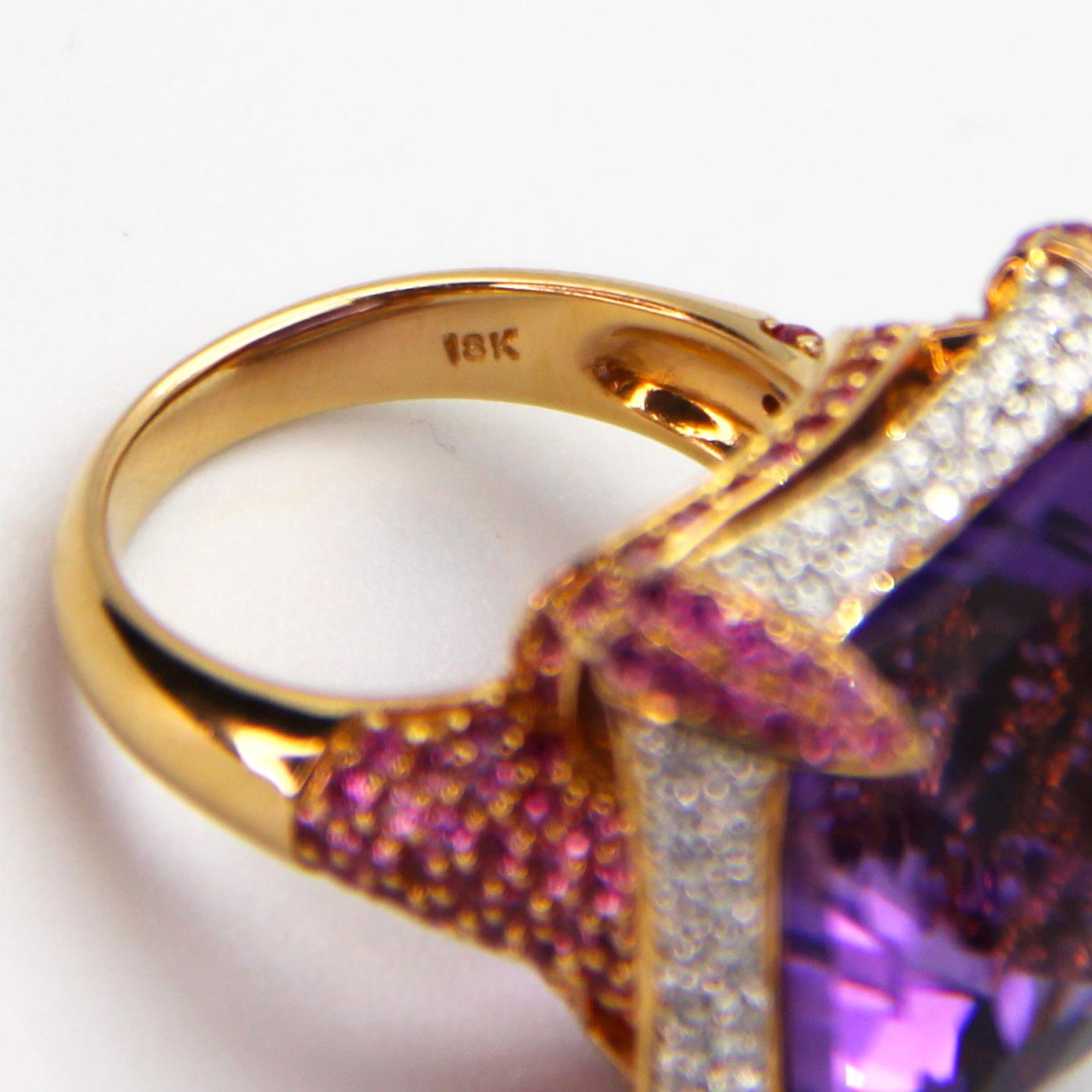 Round Cut IGSL Certified Amethyst Pink Sapphire Diamond Cocktail Ring For Sale