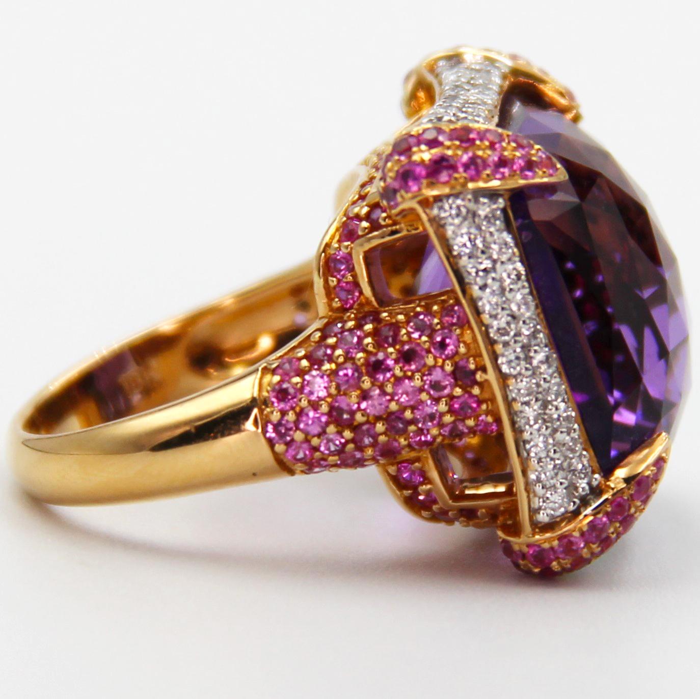 IGSL Certified Amethyst Pink Sapphire Diamond Cocktail Ring In Excellent Condition For Sale In Istanbul, TR