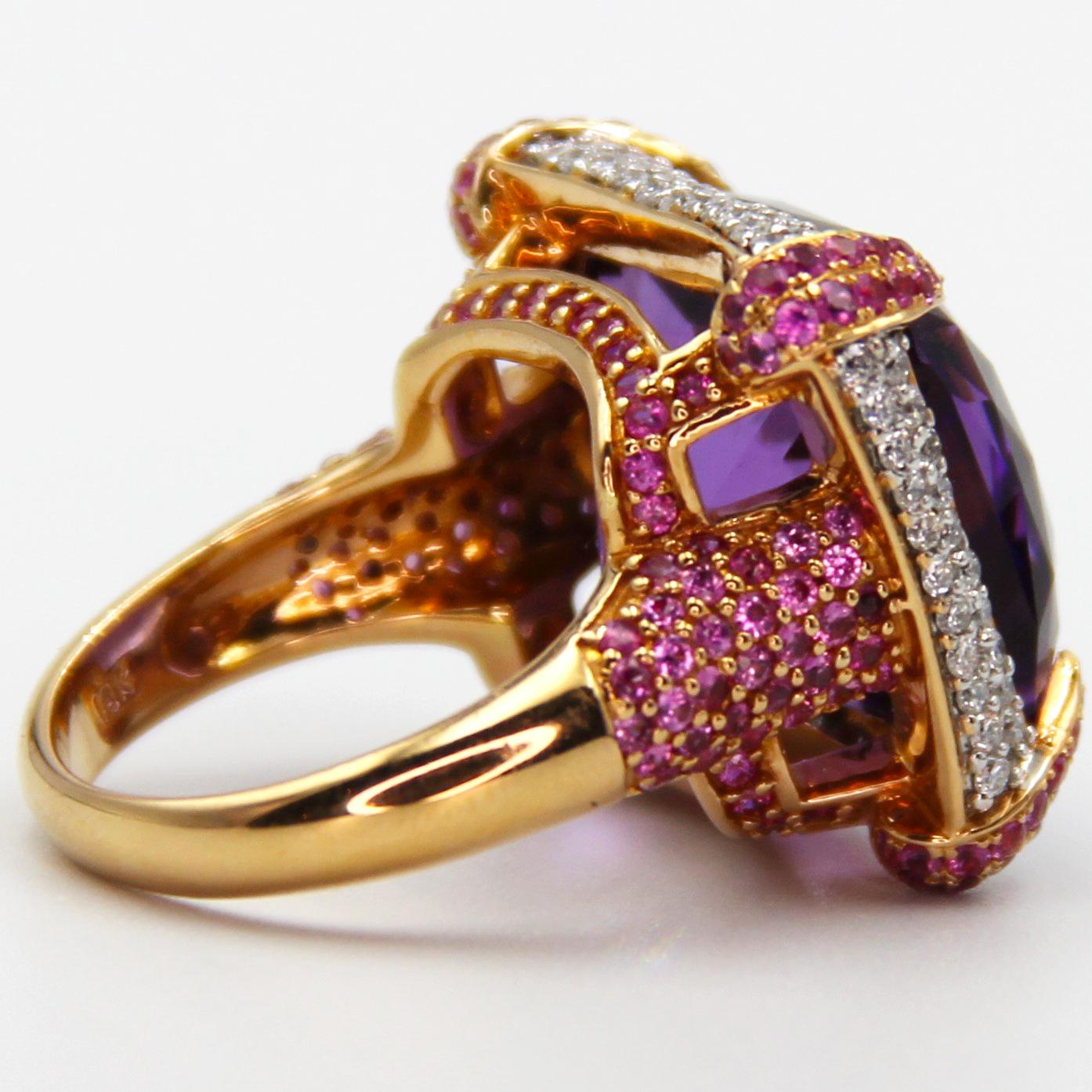 Women's IGSL Certified Amethyst Pink Sapphire Diamond Cocktail Ring For Sale