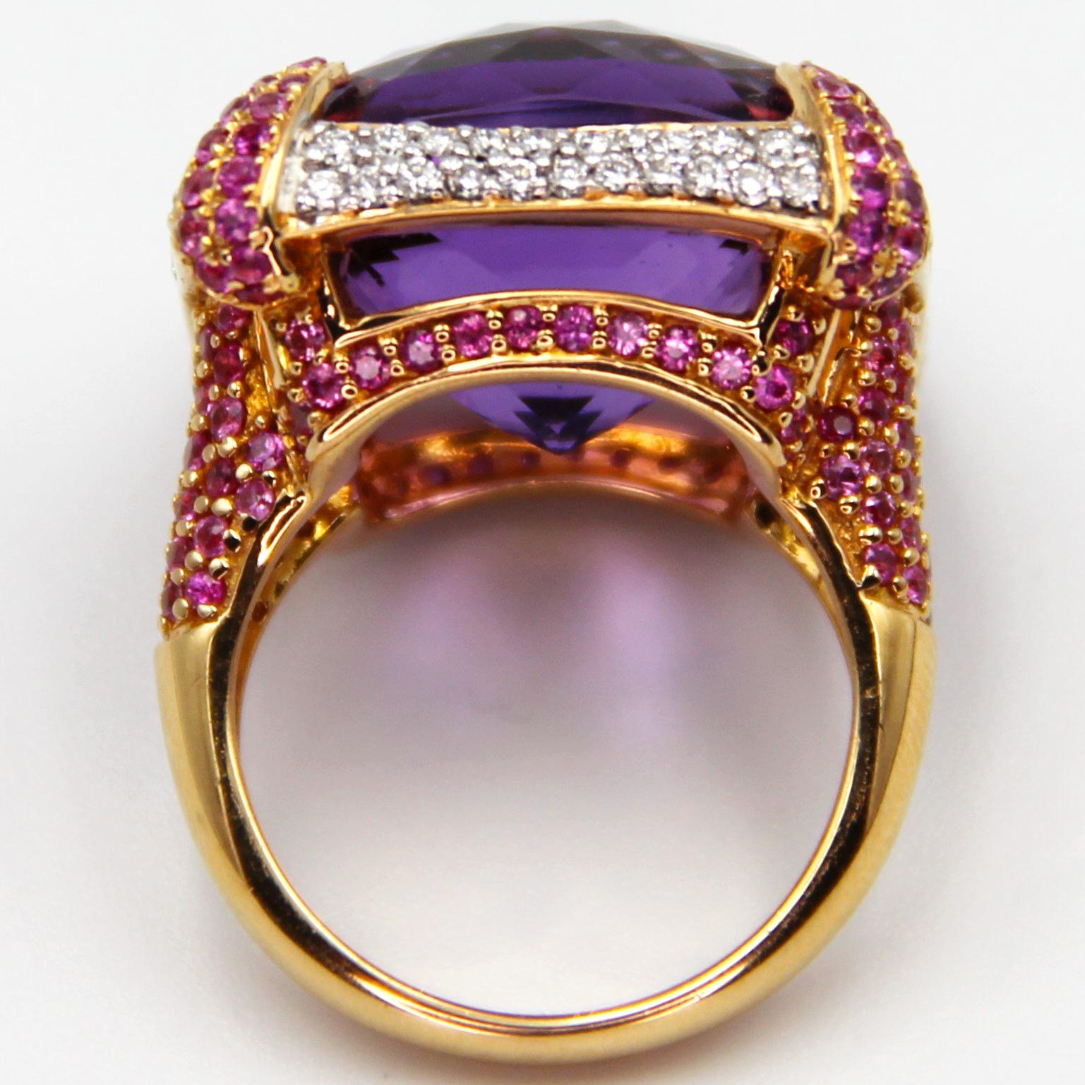 IGSL Certified Amethyst Pink Sapphire Diamond Cocktail Ring For Sale 1