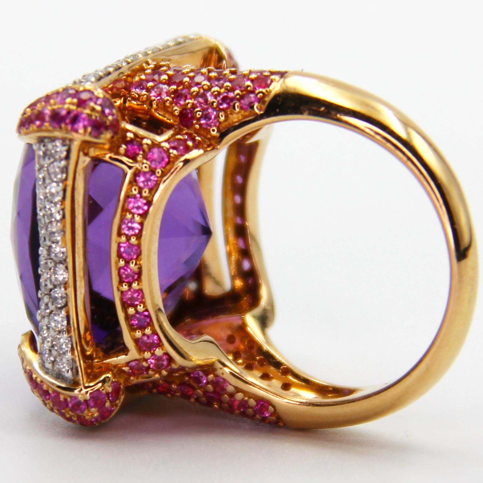IGSL Certified Amethyst Pink Sapphire Diamond Cocktail Ring For Sale 2