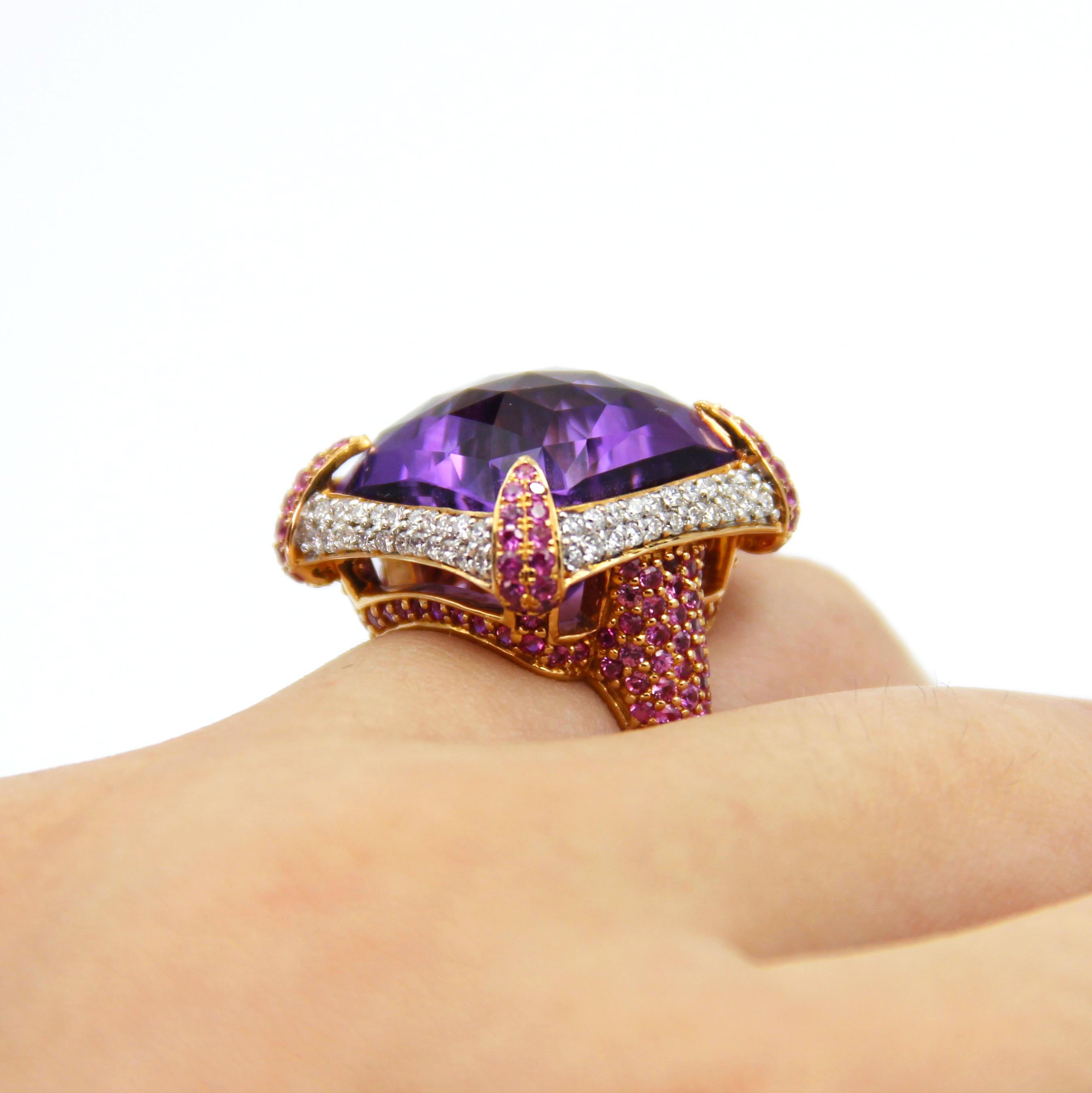 IGSL Certified Amethyst Pink Sapphire Diamond Cocktail Ring For Sale 3