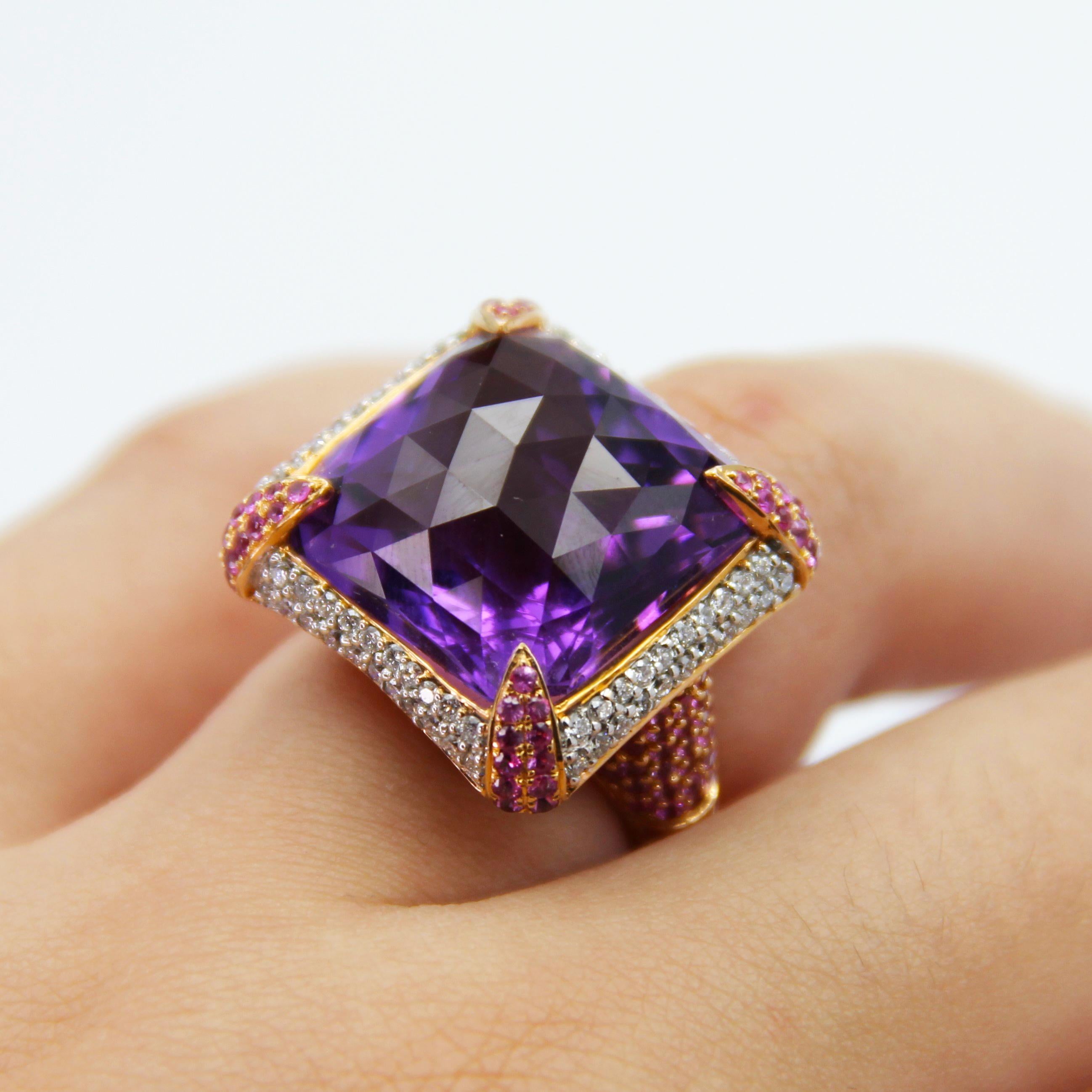 IGSL Certified Amethyst Pink Sapphire Diamond Cocktail Ring For Sale 4