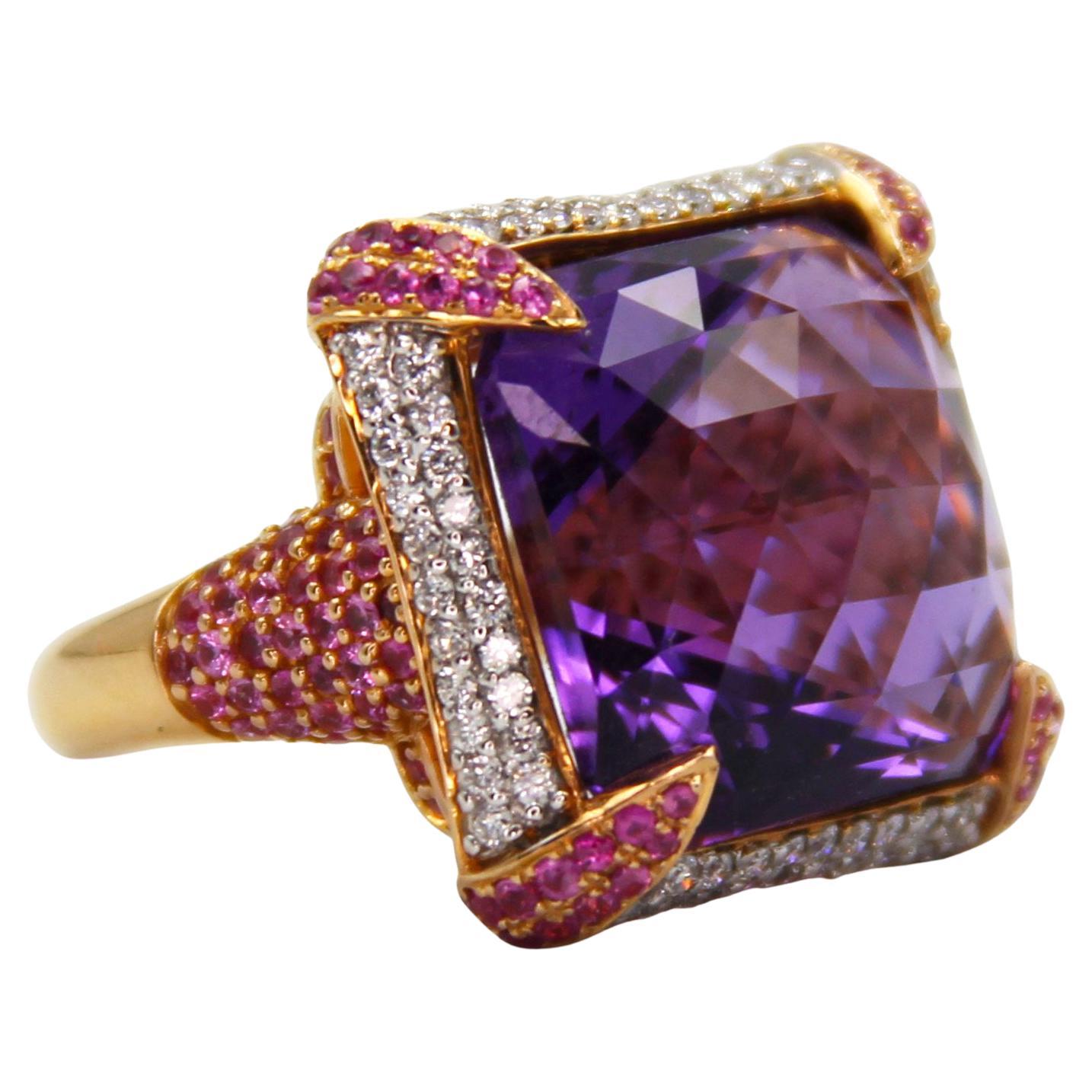 IGSL Certified Amethyst Pink Sapphire Diamond Cocktail Ring For Sale