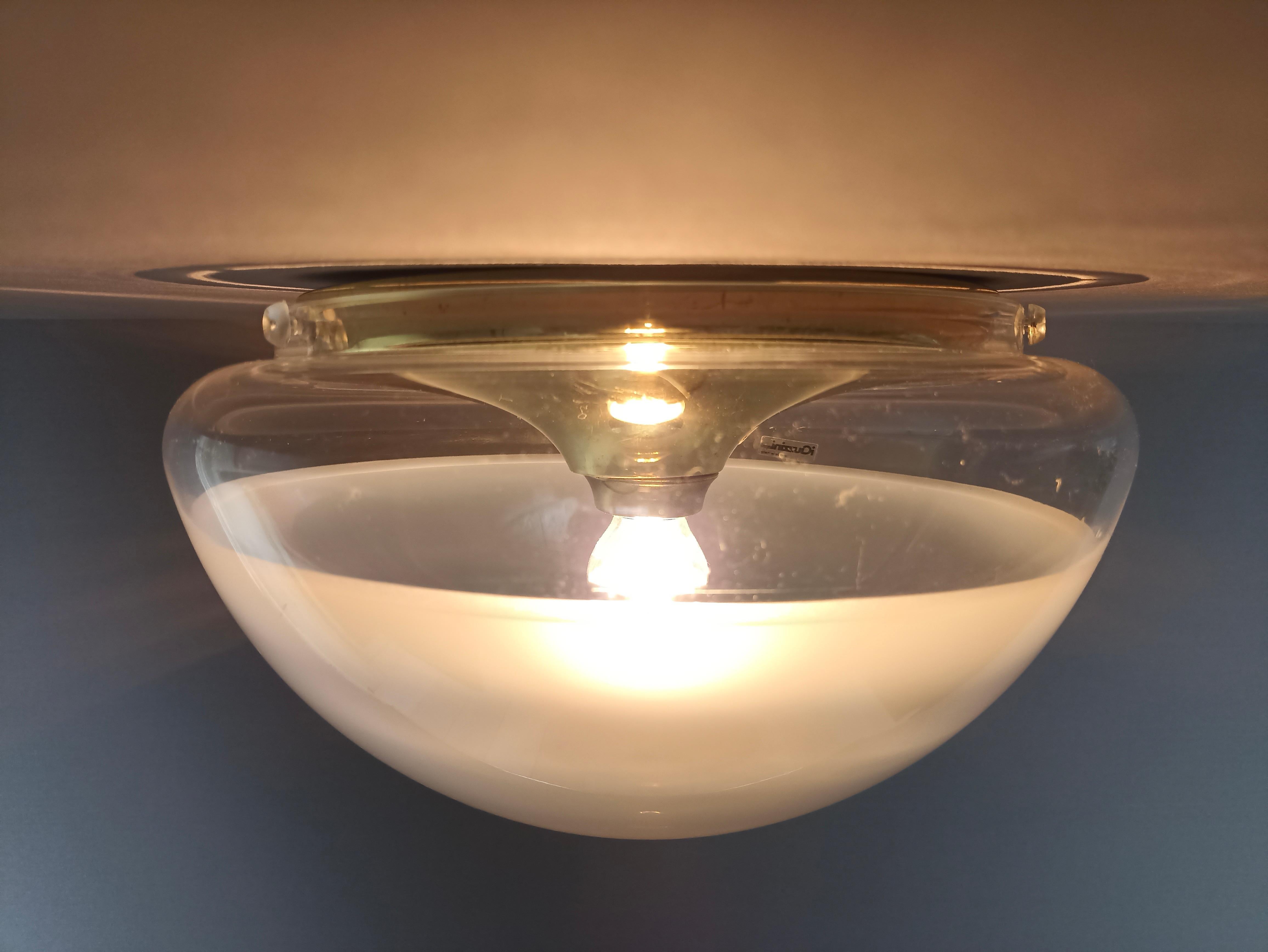 Late 20th Century iGuzzini 1970s rare and original plastic and brass ceiling lamp.  For Sale