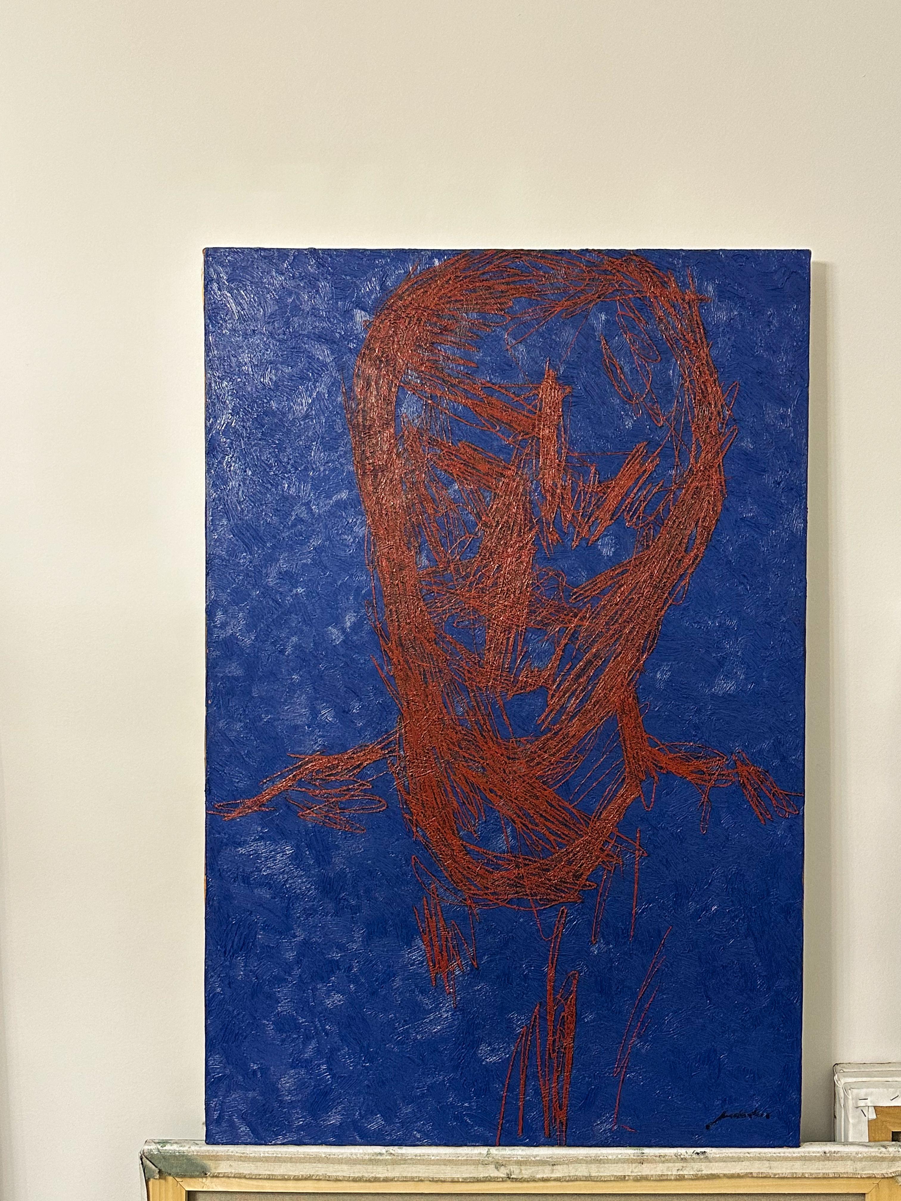 Belorussian Contemporary Art by Ihar Barkhatkou - Portrait in Blue and Red For Sale 9