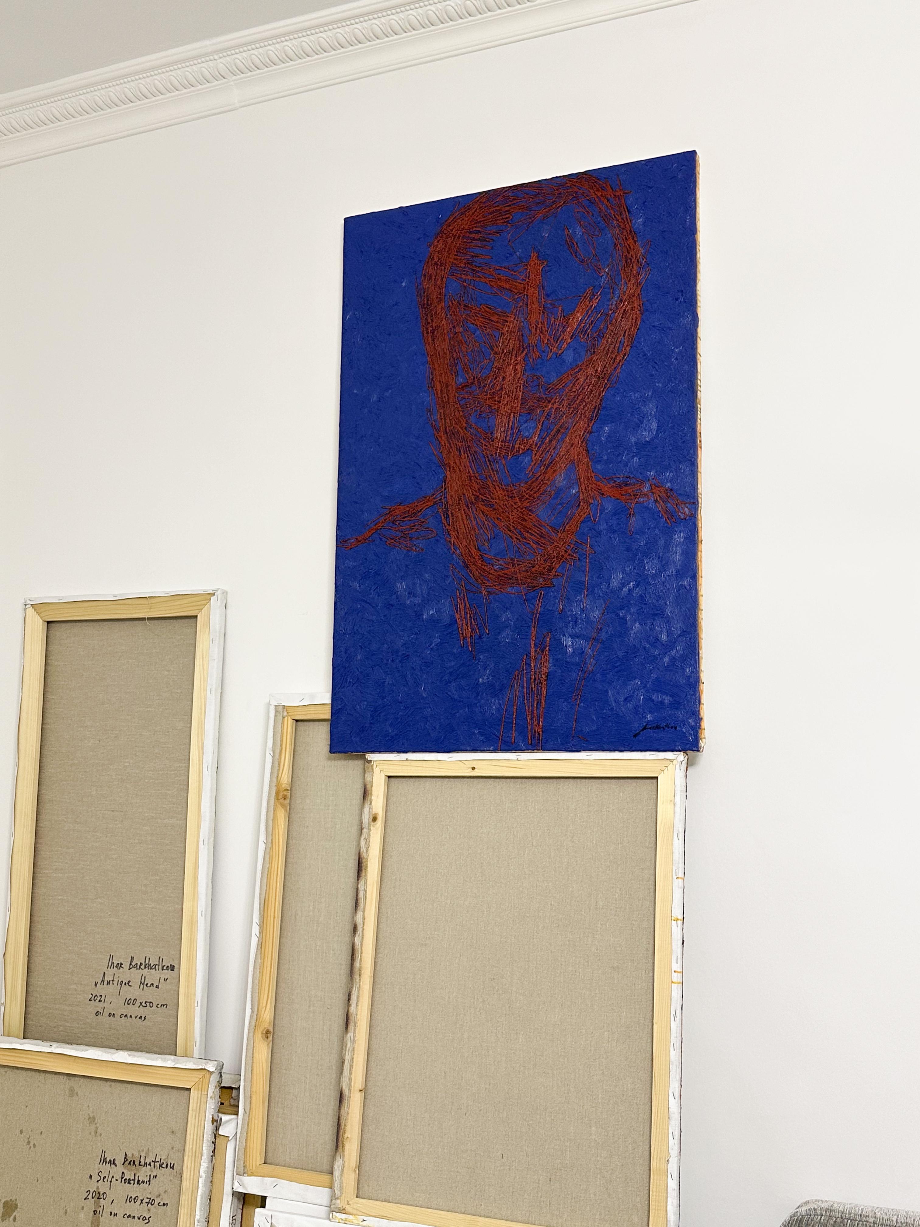 Belorussian Contemporary Art by Ihar Barkhatkou - Portrait in Blue and Red For Sale 10