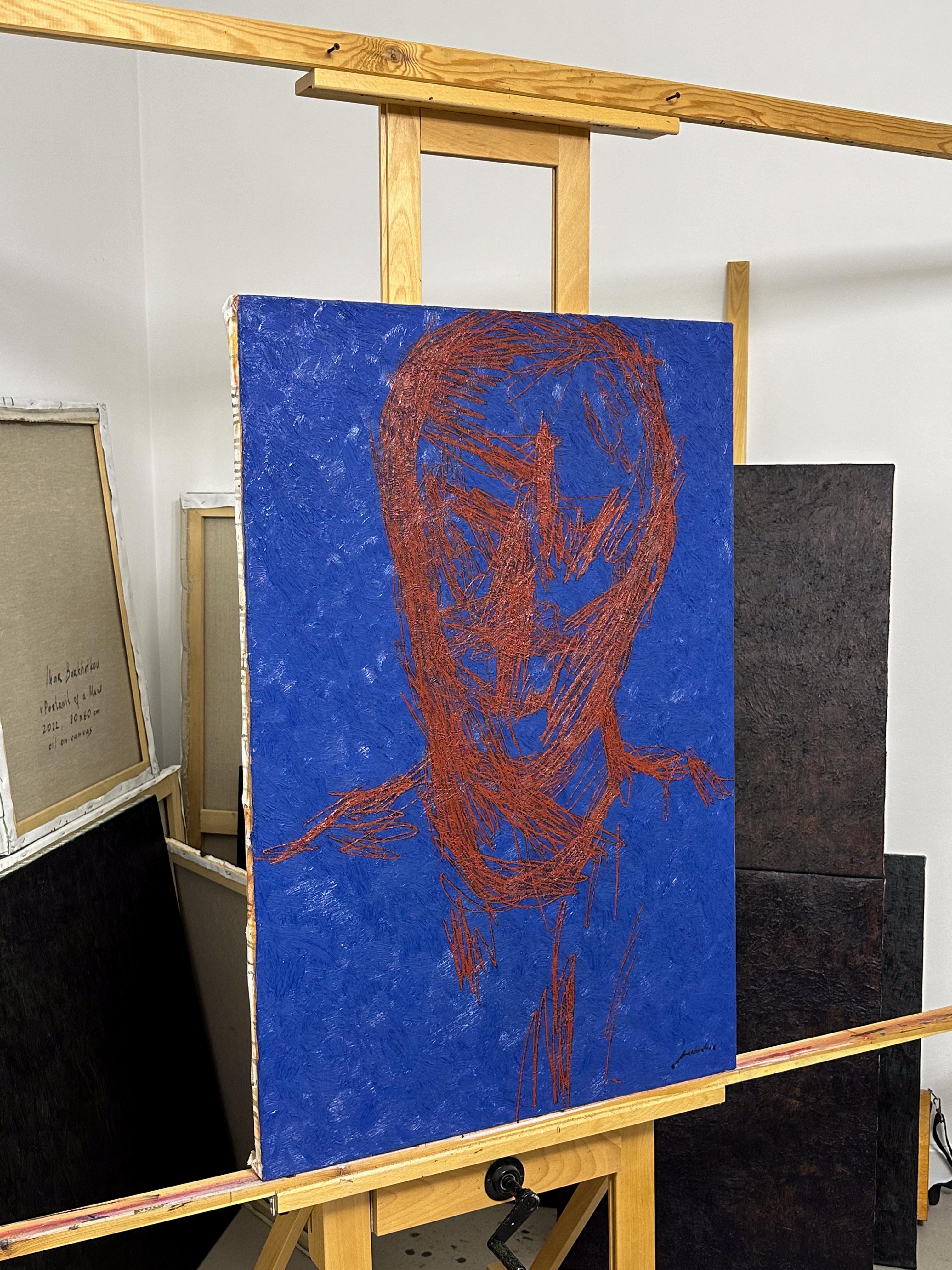 Belorussian Contemporary Art by Ihar Barkhatkou - Portrait in Blue and Red For Sale 11