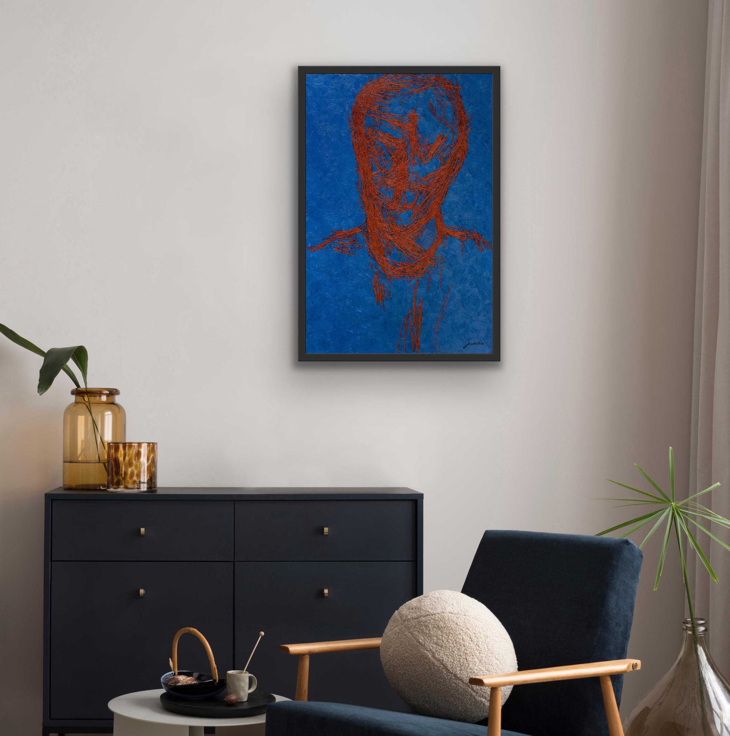 Belorussian Contemporary Art by Ihar Barkhatkou - Portrait in Blue and Red For Sale 12