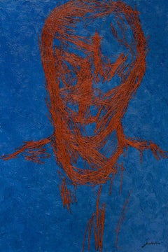 Weißrussische Contemporary Art von Ihar Barkhatkou - Portrait in Blau und Rot