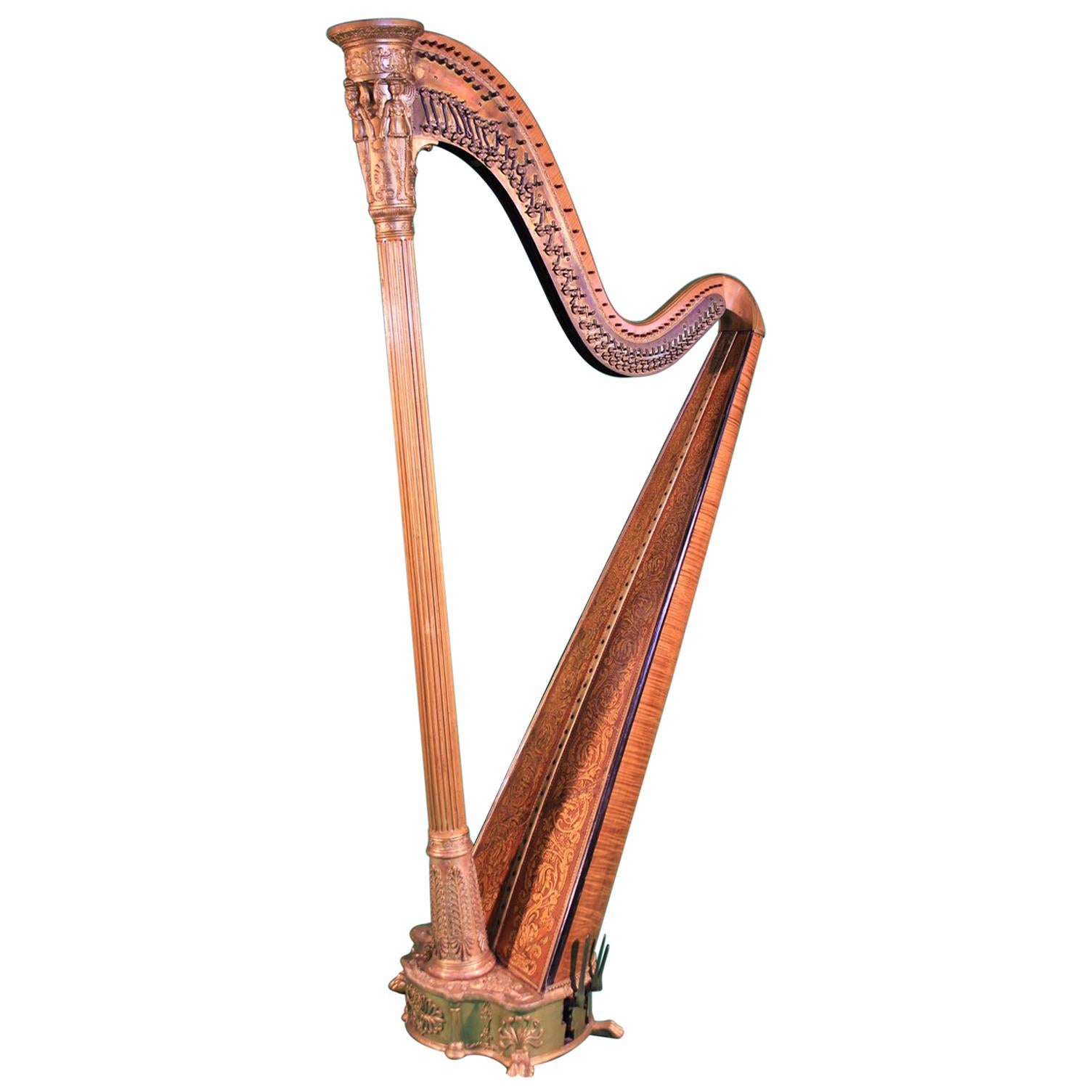 19th Century Regency Gilt Wood and Maple English Harp I&I Erat 