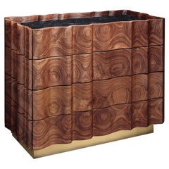 II Pezzo 2 "Dresser" Chest in Solid Walnut, Gold Finish Brass & Marquinia Marble