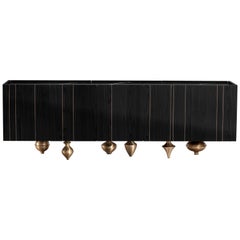 II Pezzo "Credenza" 1 Sideboard in Black Stained Ash, Brass and Marquinia Marble