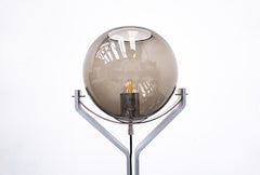 Italian Floor Lamp Travertine, Steel and Glass, 1970s