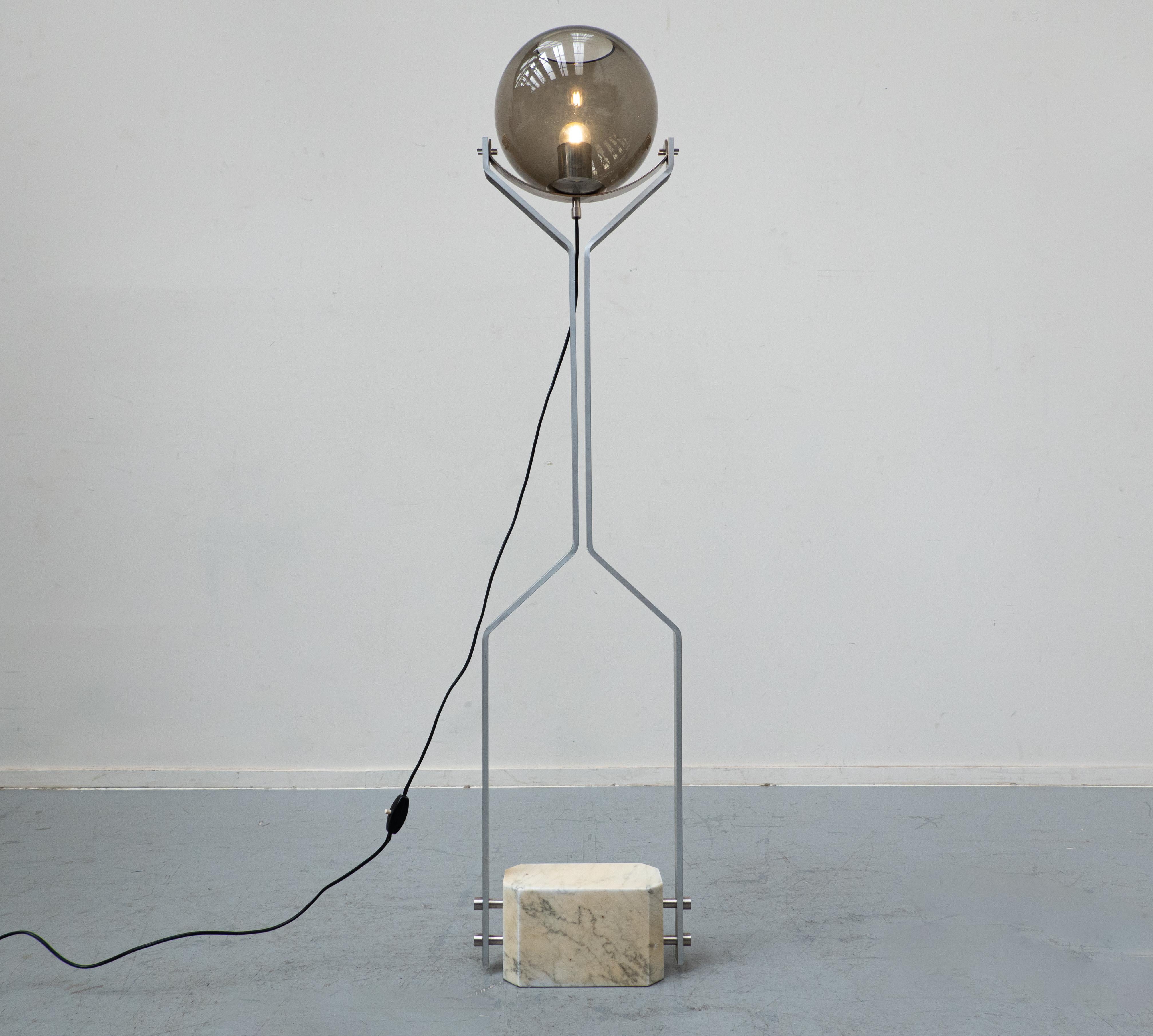 Italian Floor Lamp Travertine, Steel and Glass, 1970s For Sale 4