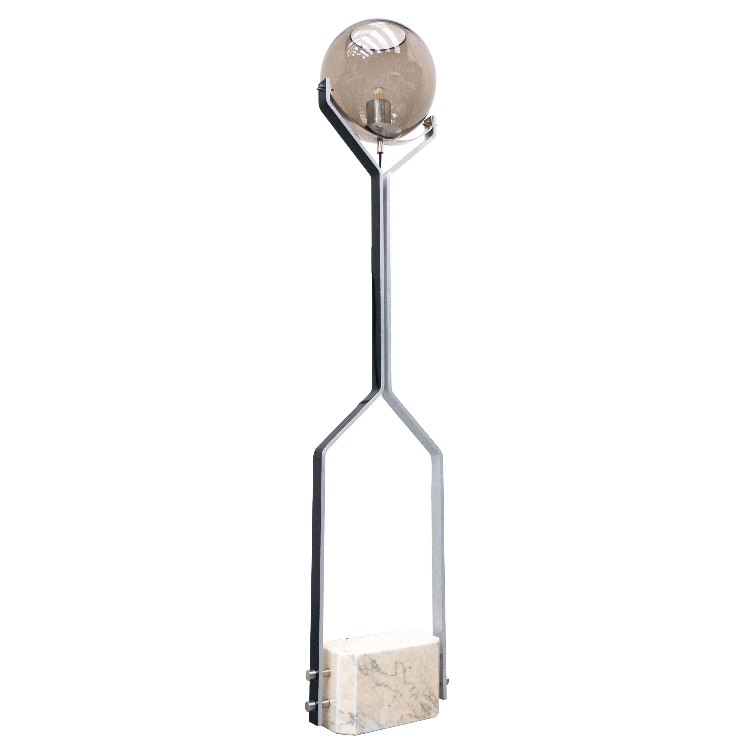Italian Floor Lamp Travertine, Steel and Glass, 1970s For Sale